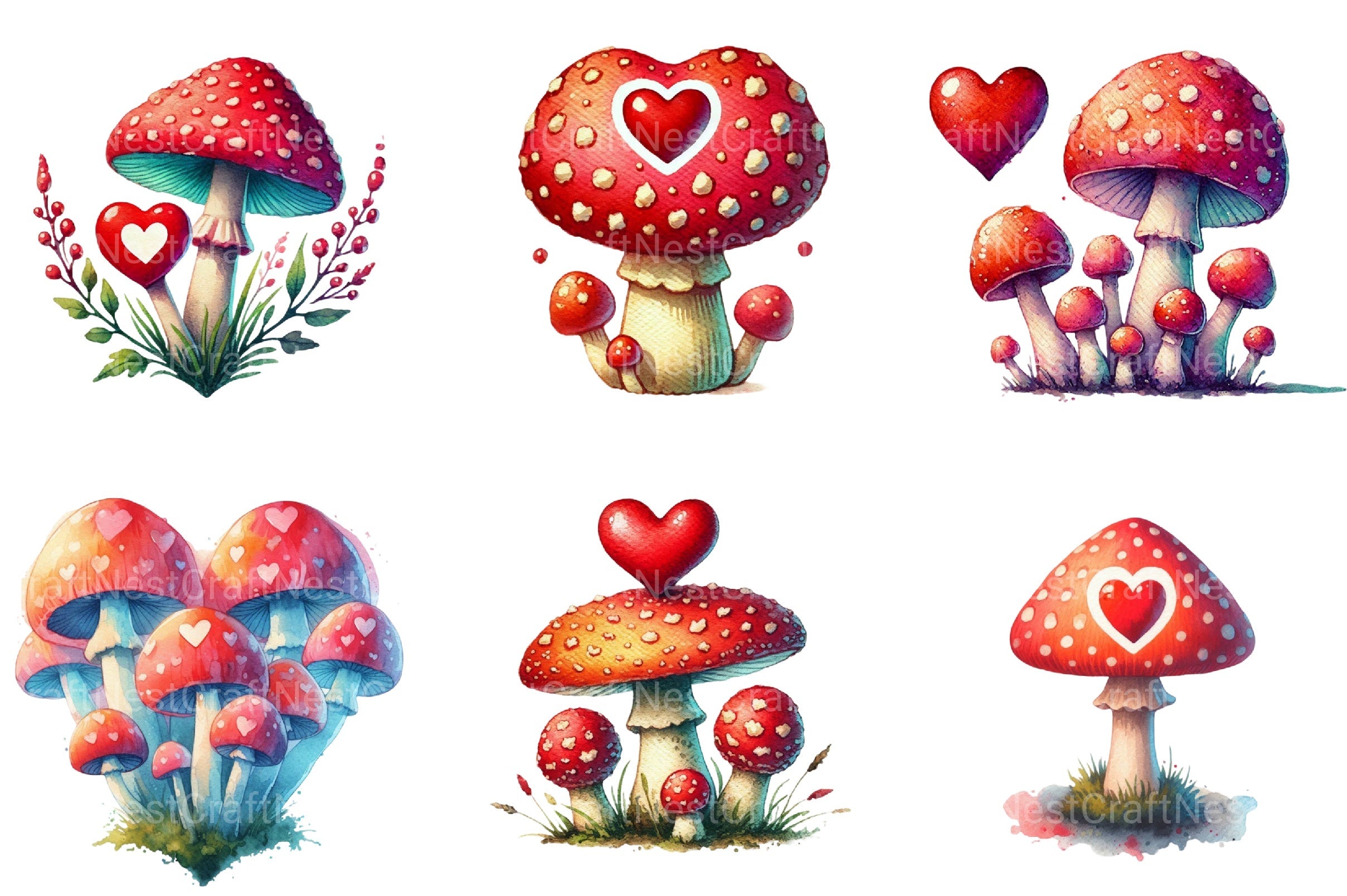 Valentine's Mushroom Clipart Bundle