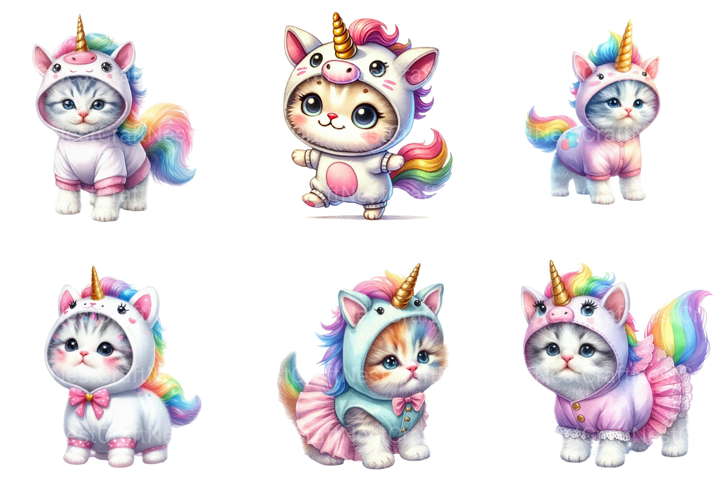 Unicorn Cute Cat Clipart Bundle
