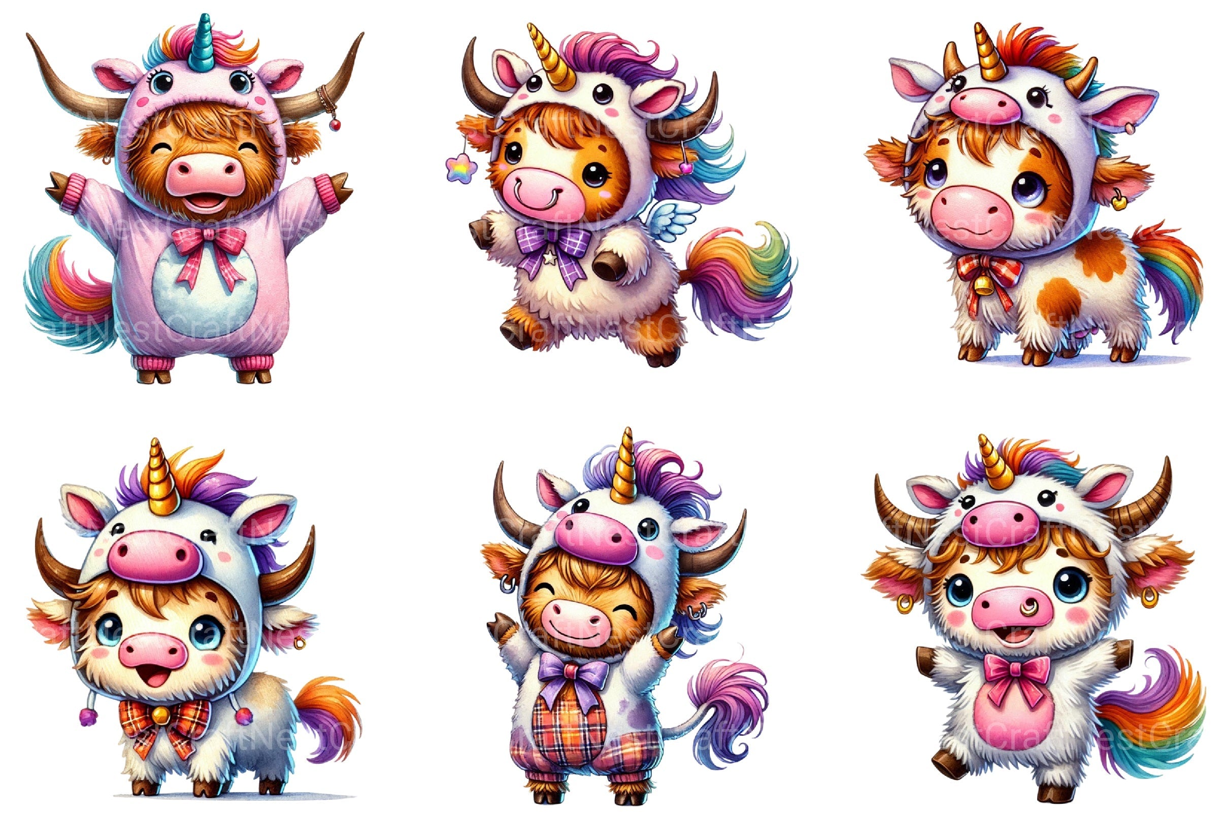 Unicorn Highland Cow Clipart Bundle