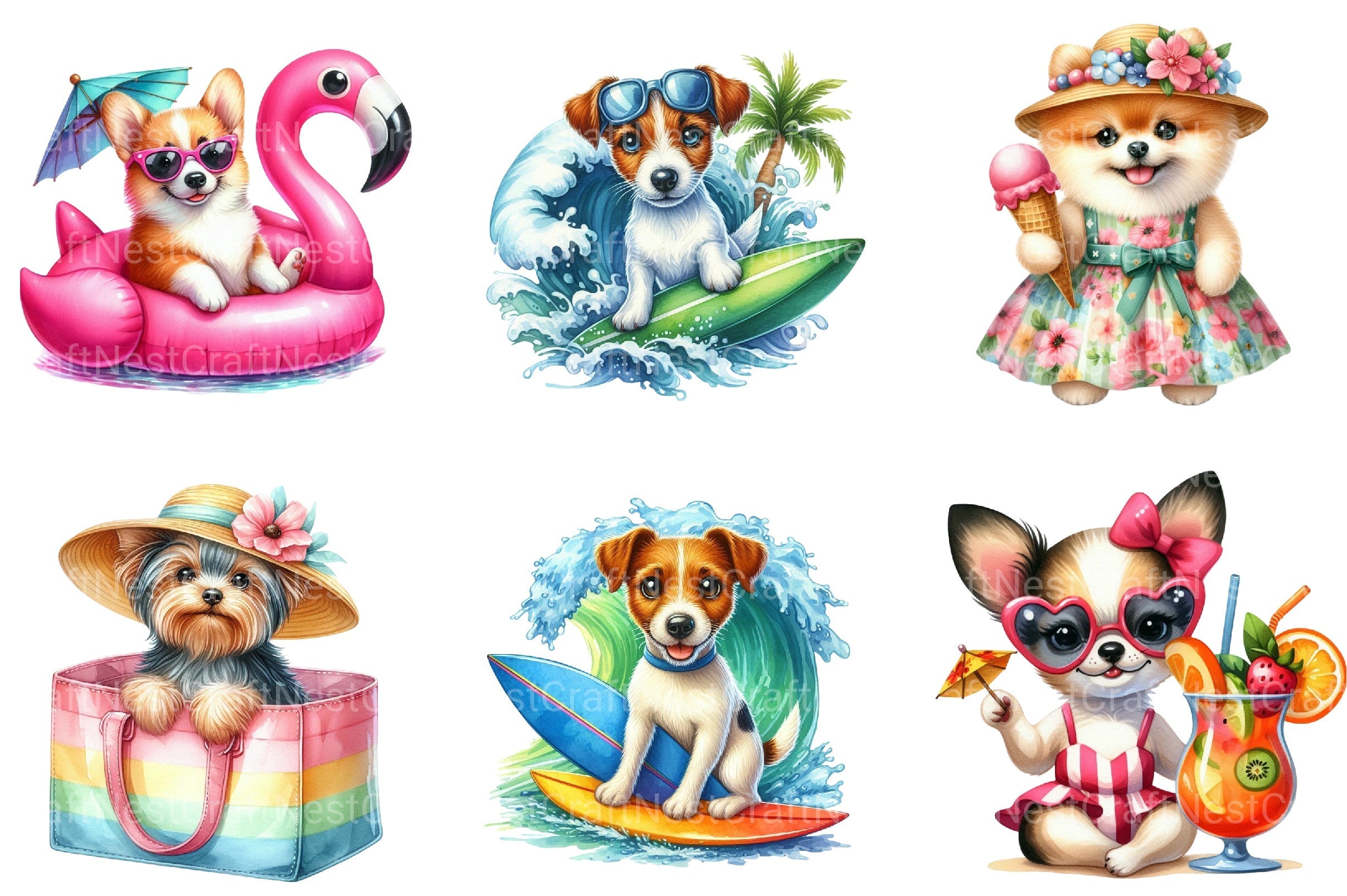 Summer Dog Clipart Bundle