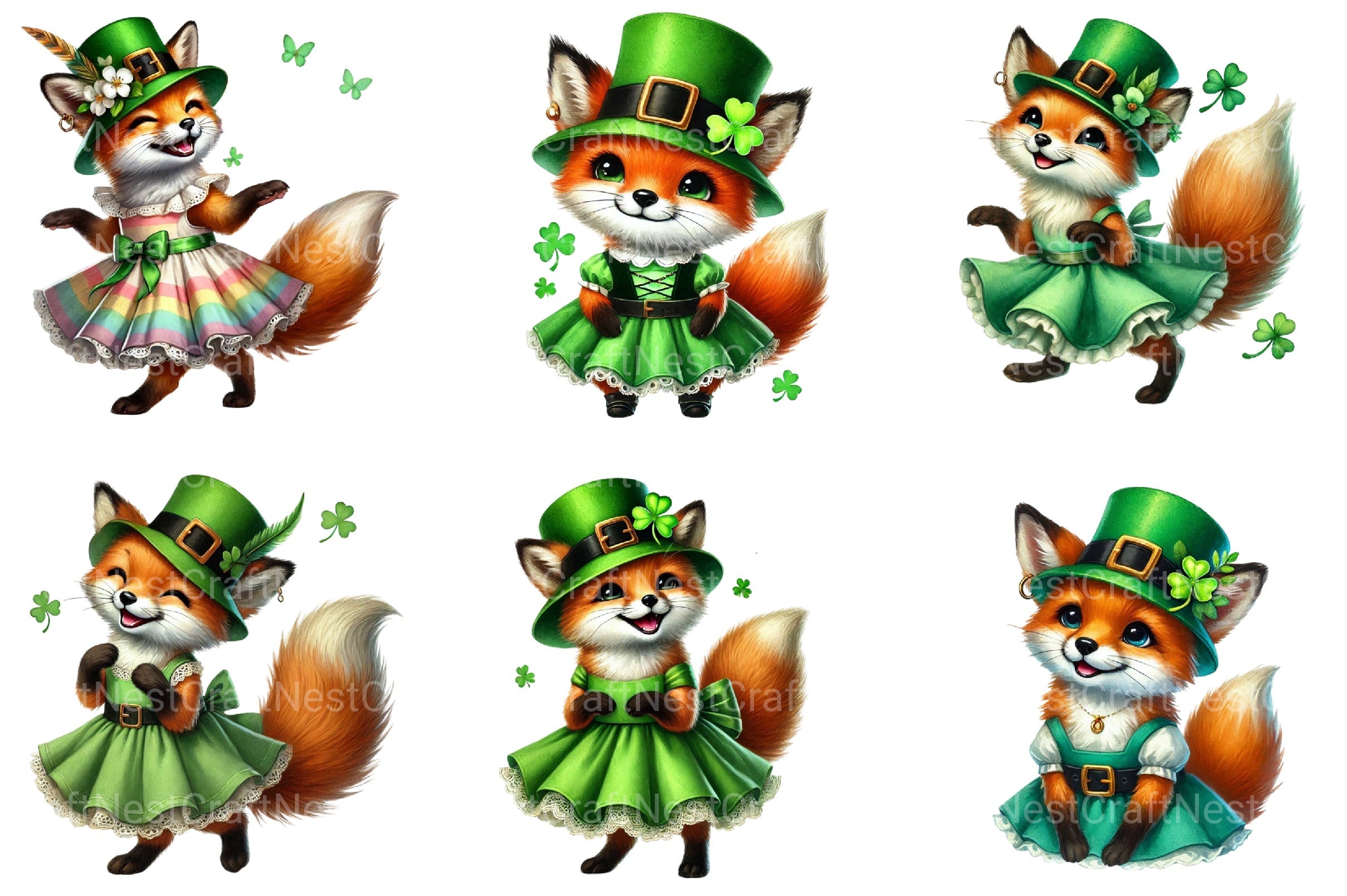 St Patrick's Day Fox Clipart Bundle