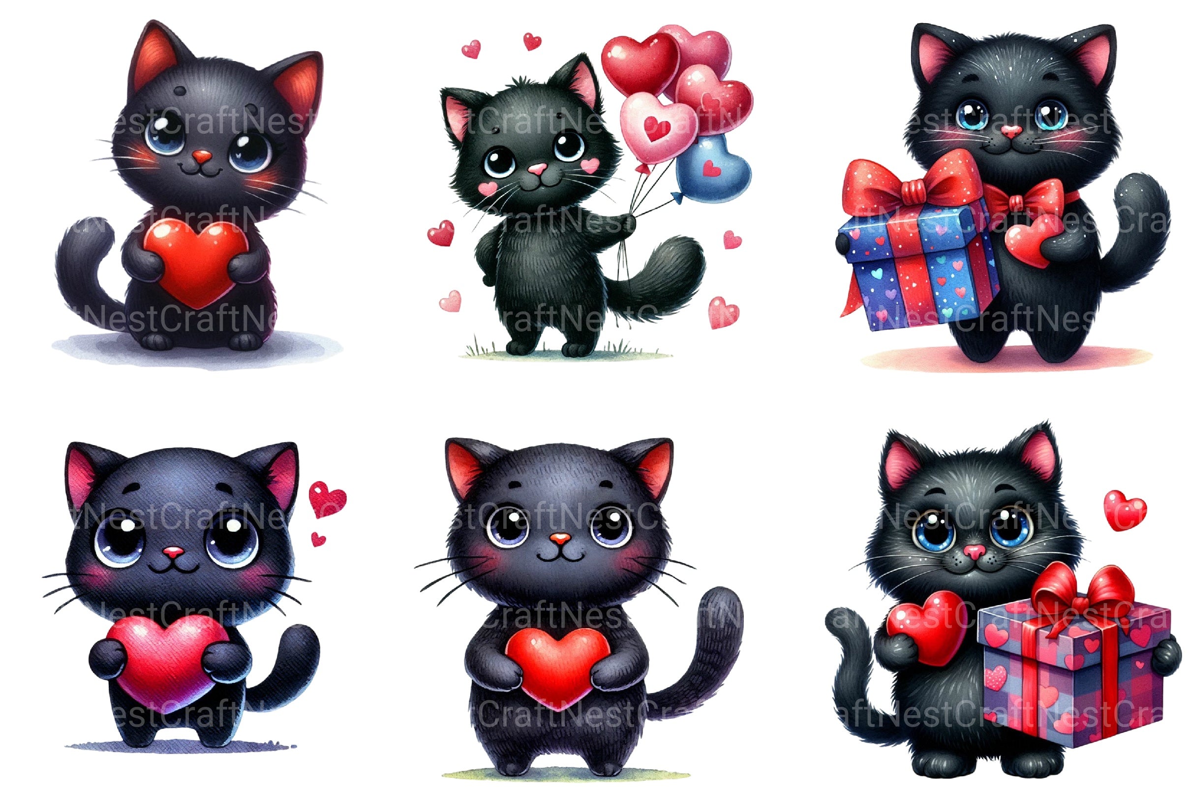 Valentine's Black Cat Clipart Bundle