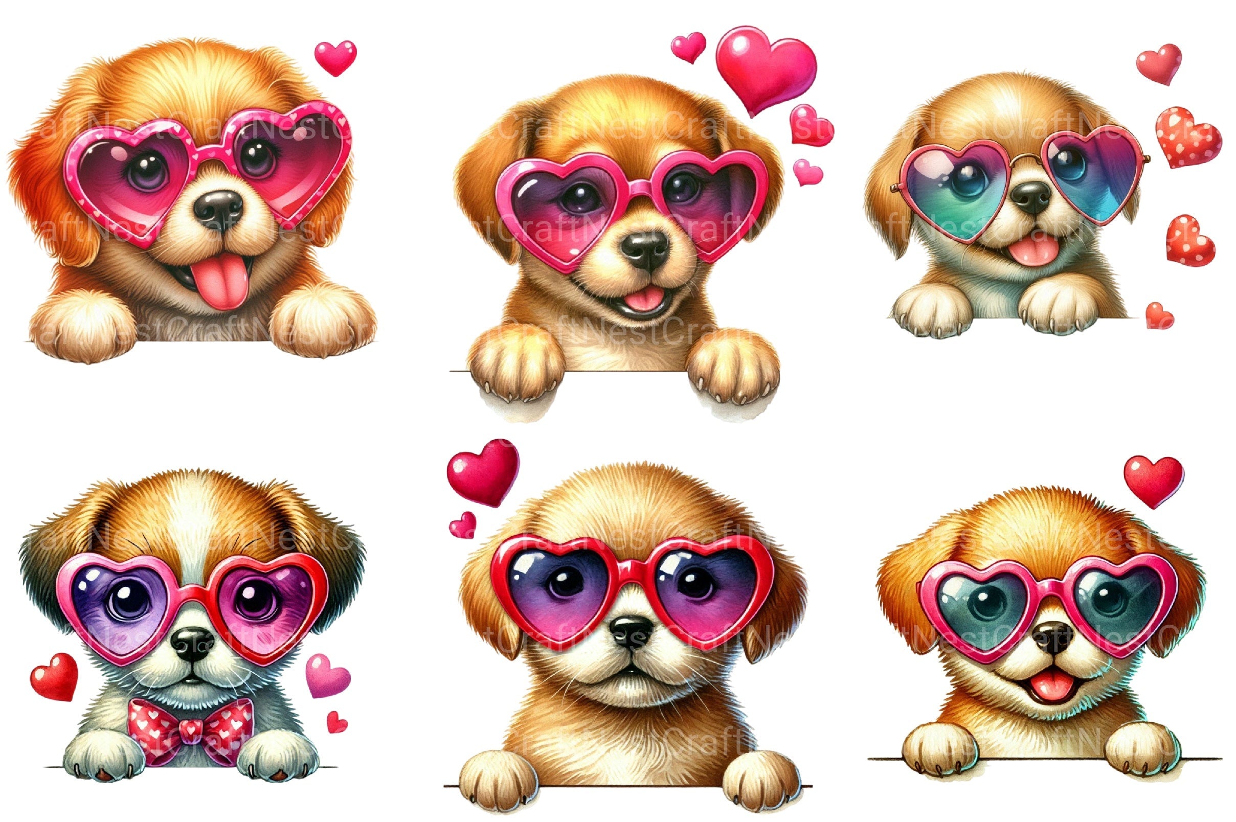Valentine's Peeking Dog Clipart Bundle