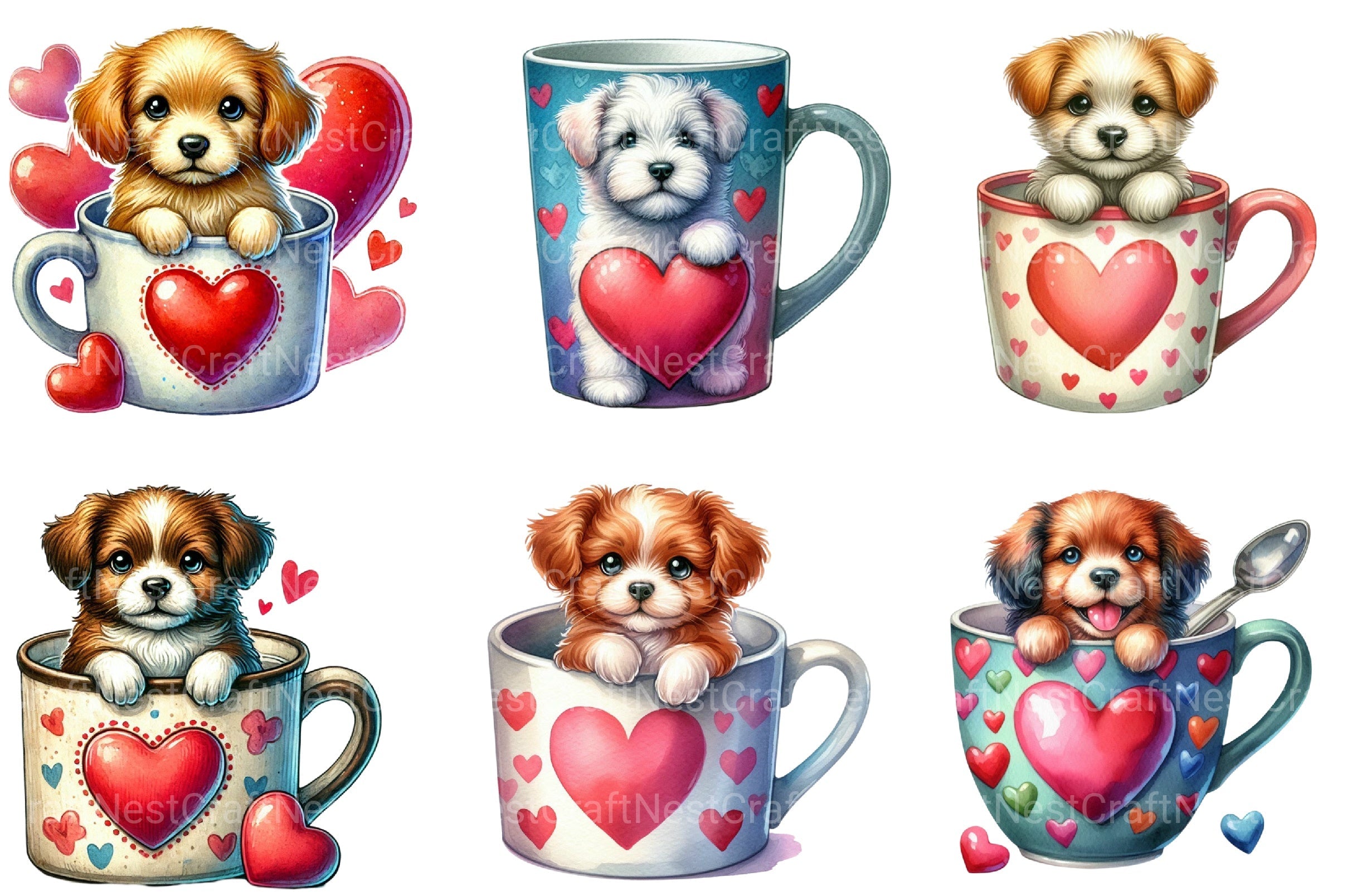Valentine's Teacup Dog Clipart Bundle