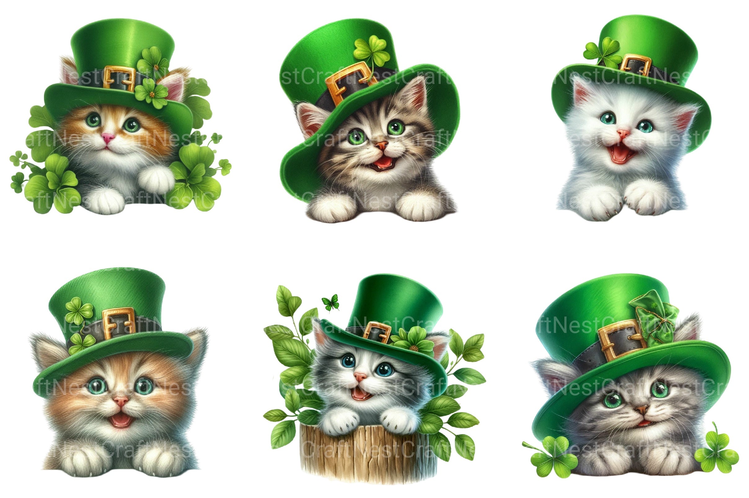 St Patrick's Day Peeking Cats Clipart Bundle