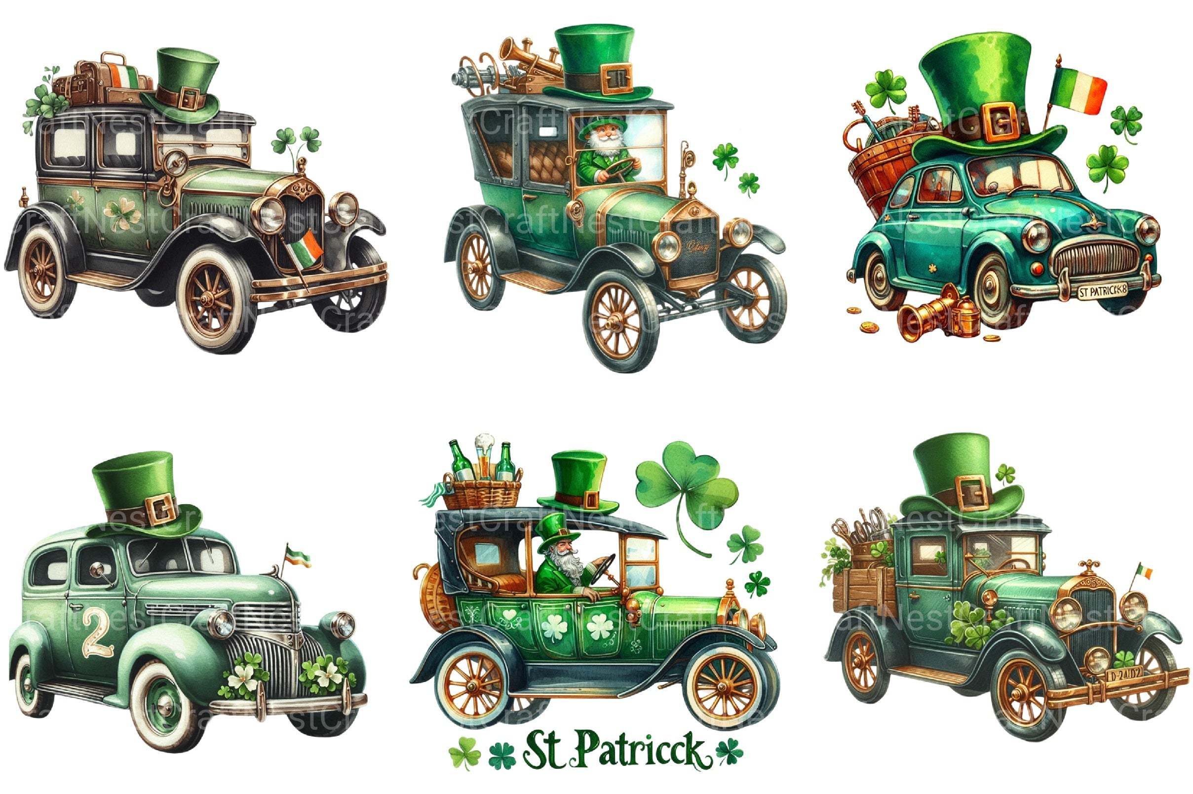 St Patrick's Day Car Clipart Bundle