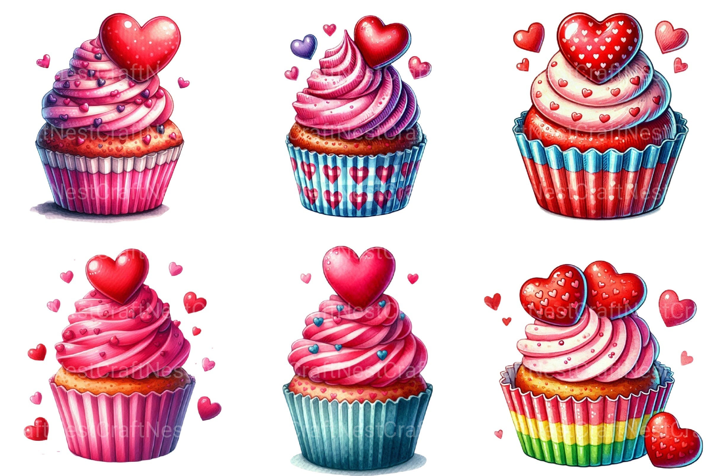 Valentine's Cupcake Clipart Bundle