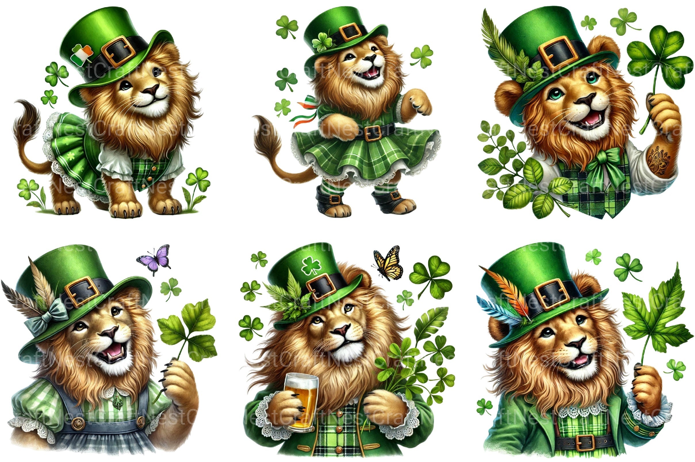 St Patrick's Day Lion Clipart Bundle