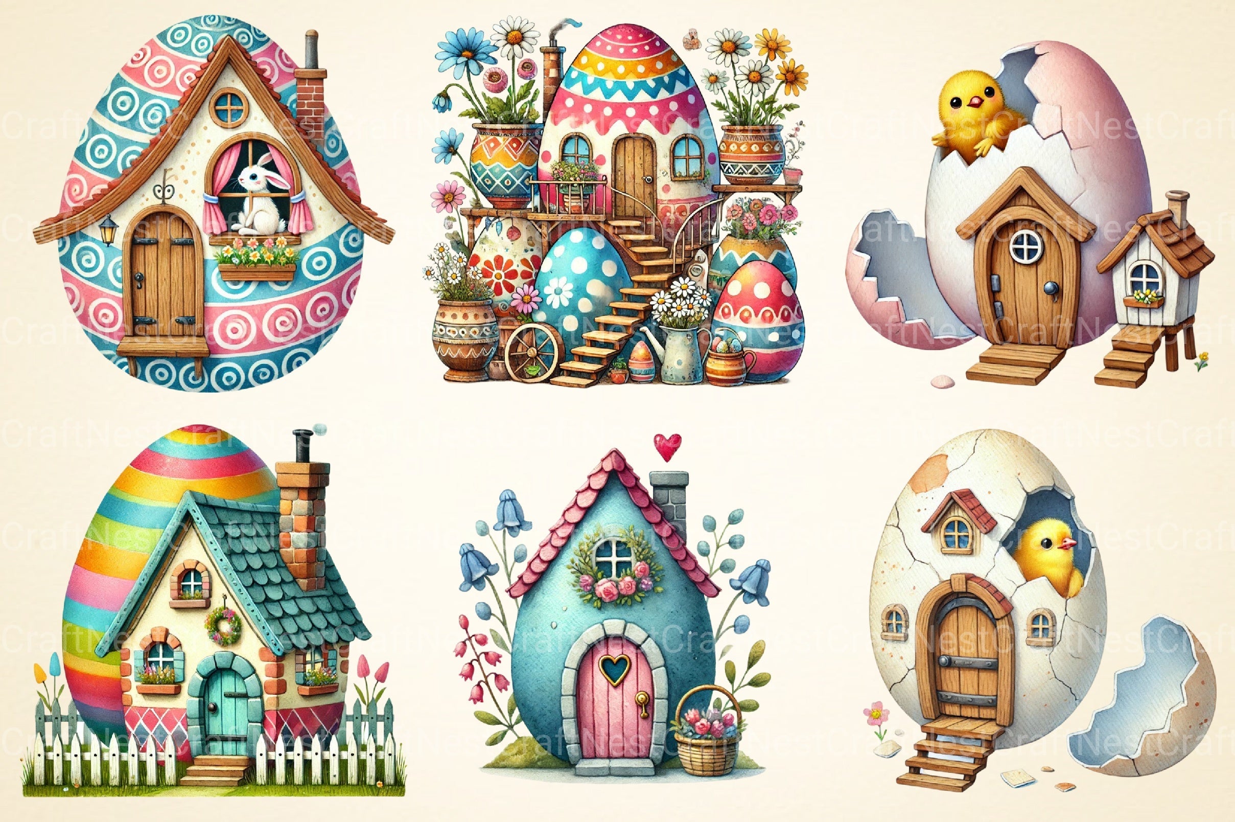 Easter Egg House Clipart Bundle