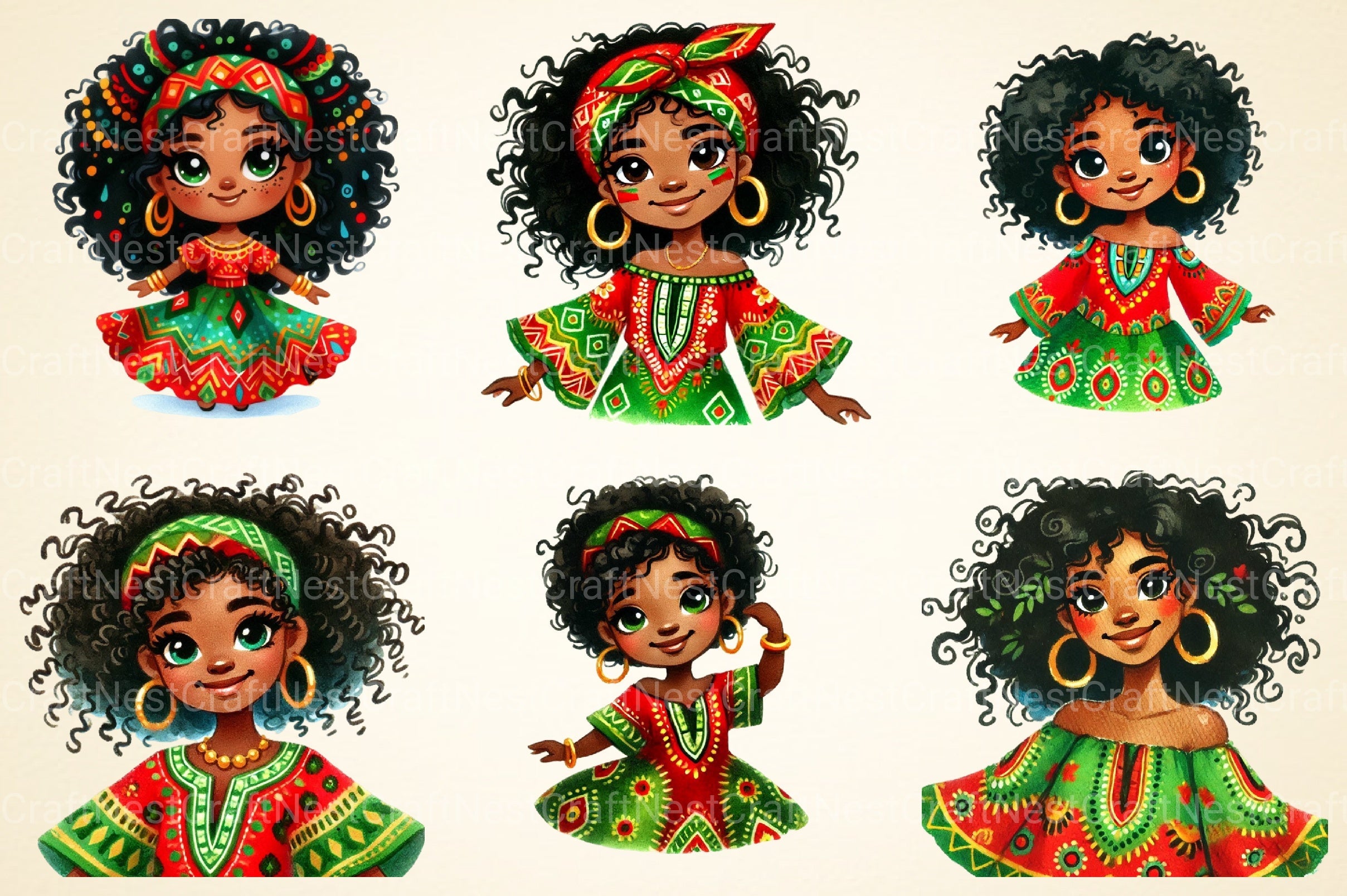 Black History Month Girls Clipart Bundle