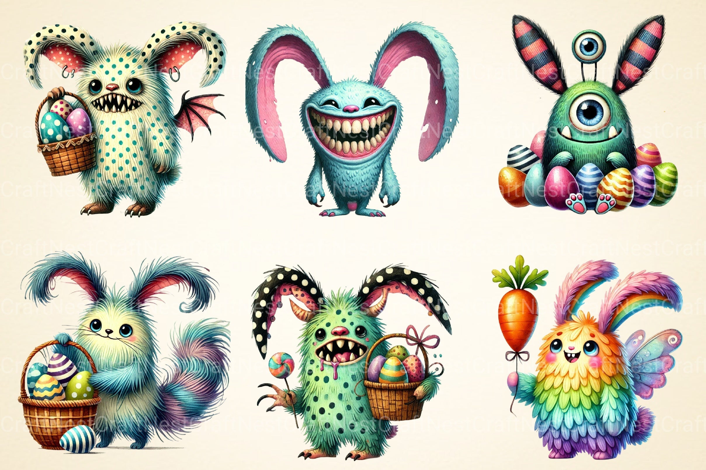Easter Bunny Monster Clipart Bundle
