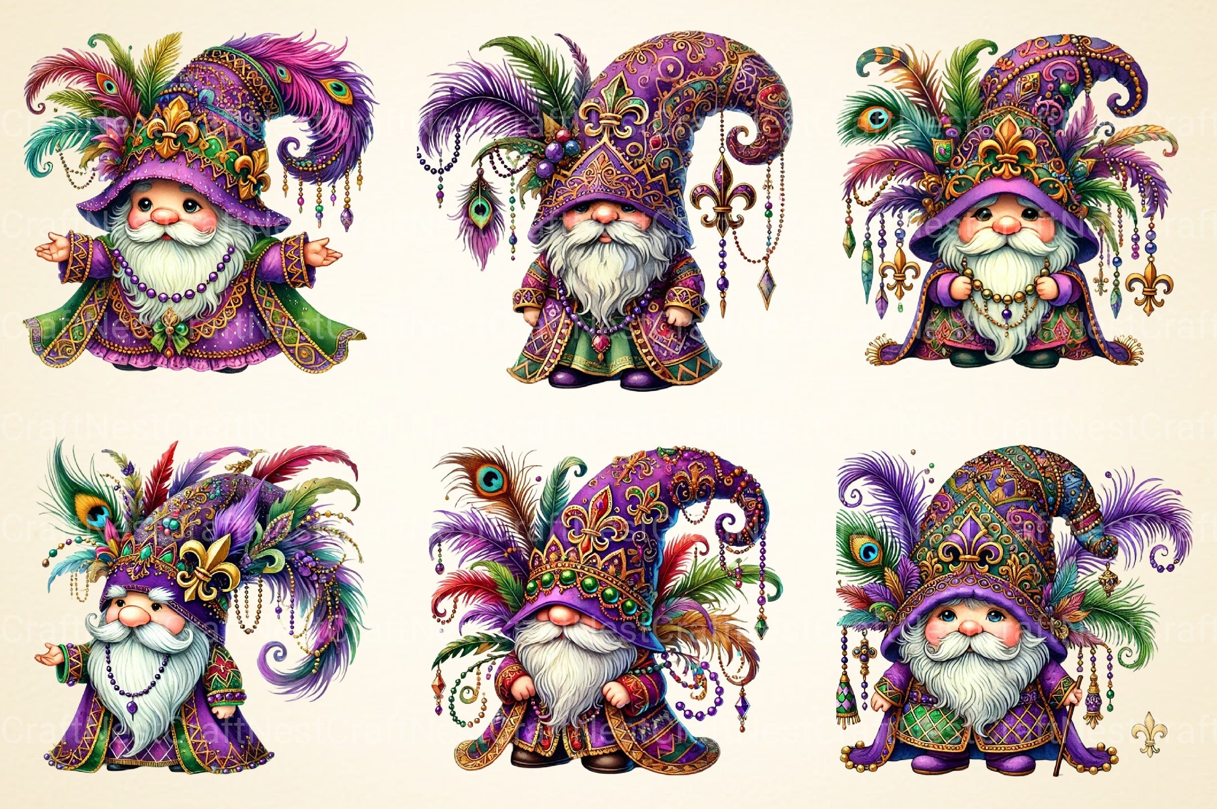 Mardi Gras Gnome Clipart Bundle 2