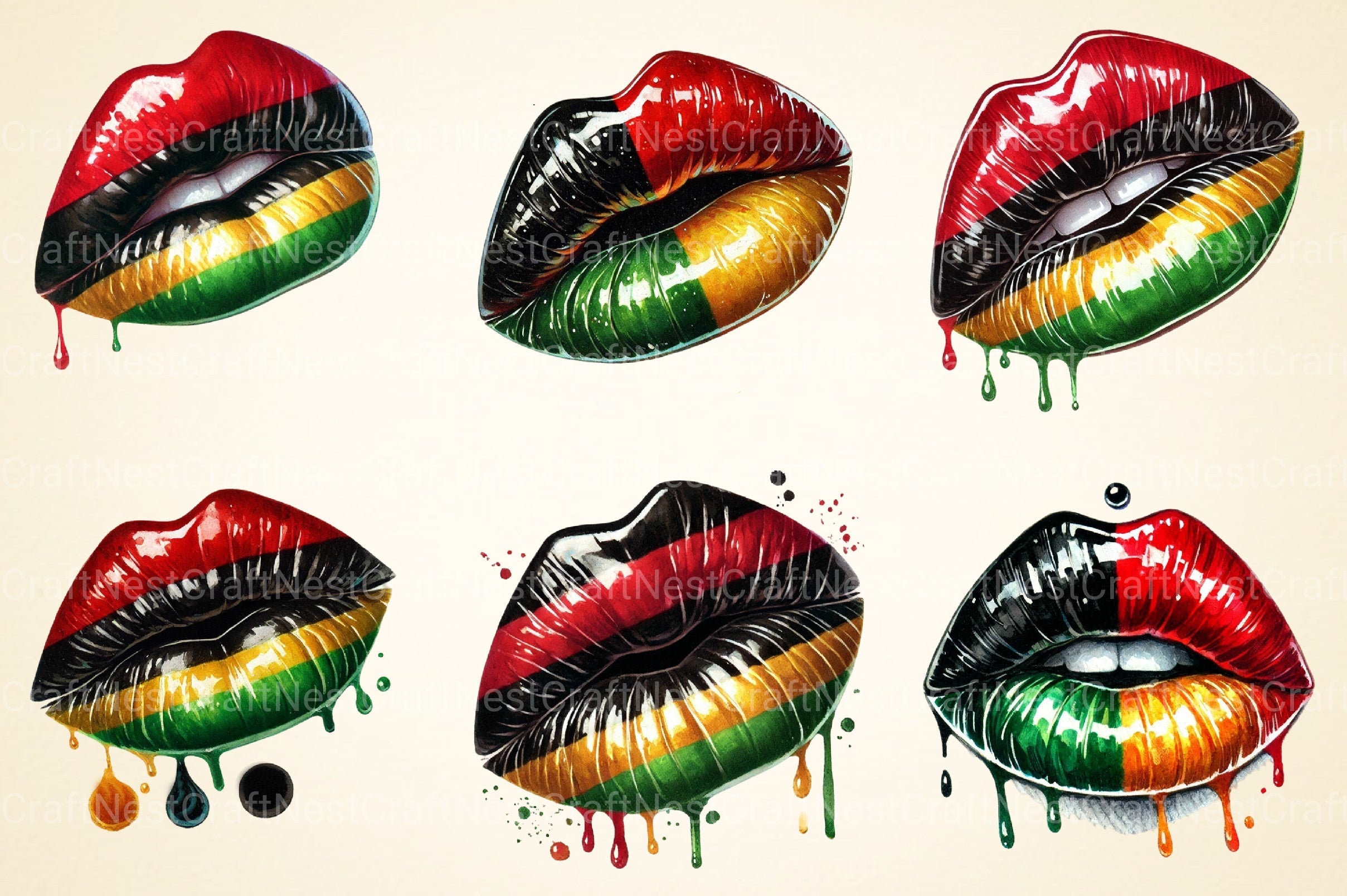 Black History Month Lips Clipart Bundle