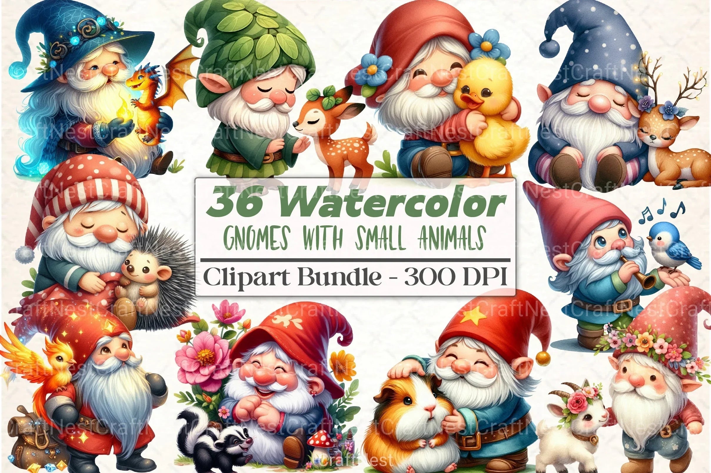 Gnomes with Small Animals Clipart Bundle 1 - CraftNest - Digital Crafting and Art
