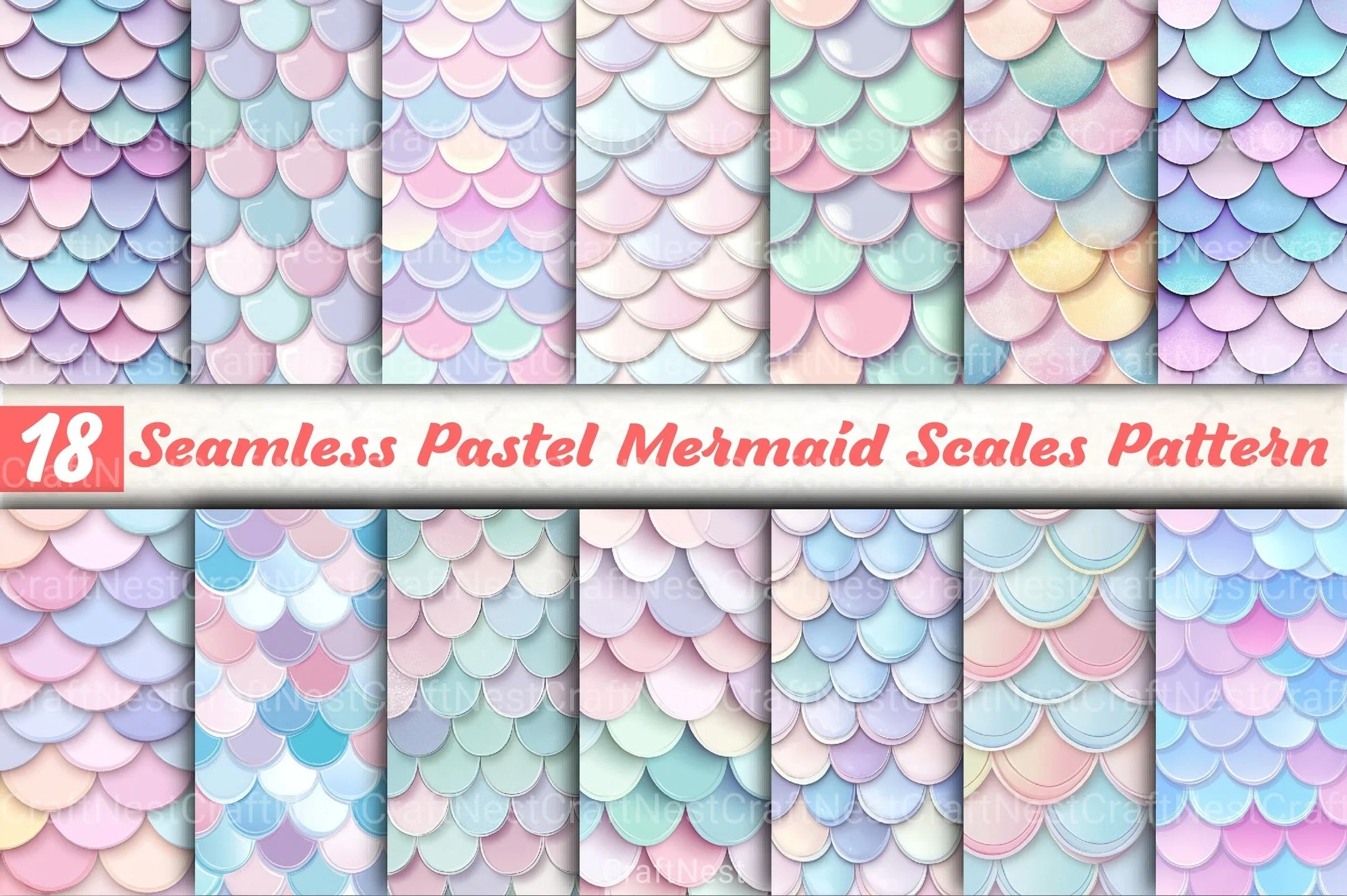 Seamless Pastel Mermaid Scales Pattern Digital Paper - CraftNest - Digital Crafting and Art