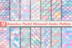 Seamless Pastel Mermaid Scales Pattern Digital Paper - CraftNest - Digital Crafting and Art