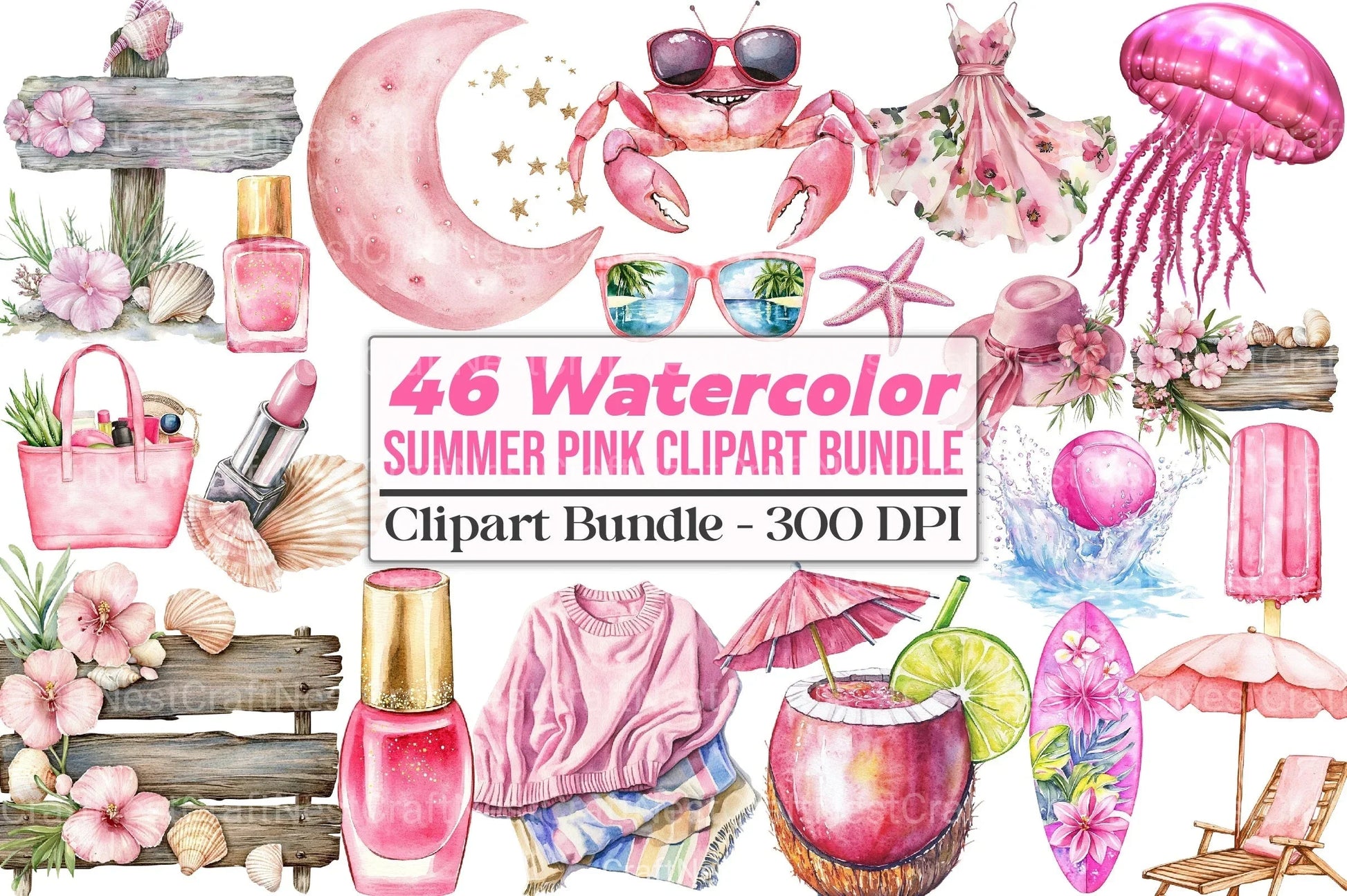 Summer Pink Clipart Bundle - CraftNest - Digital Crafting and Art