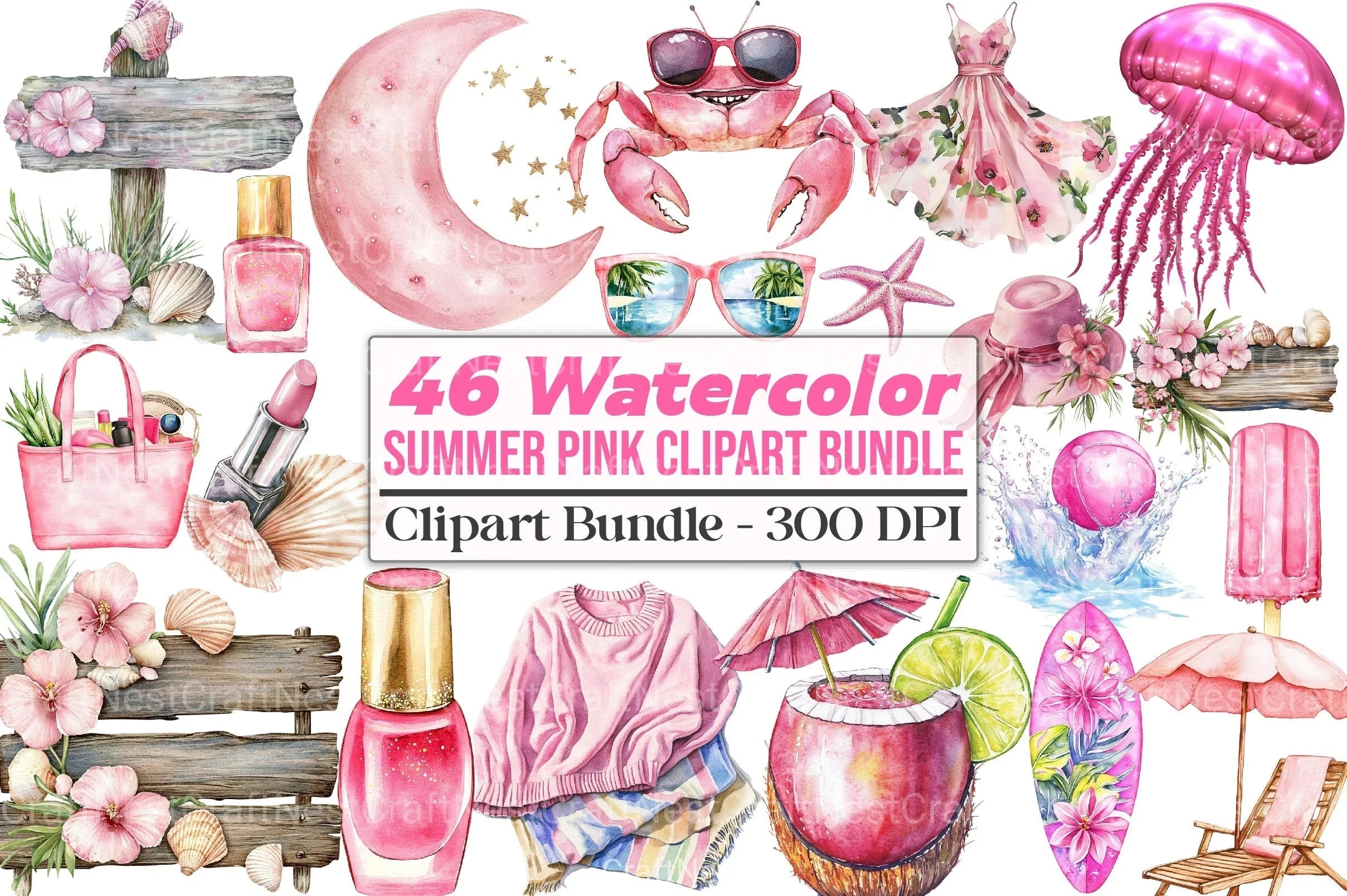 Summer Pink Clipart Bundle - CraftNest - Digital Crafting and Art