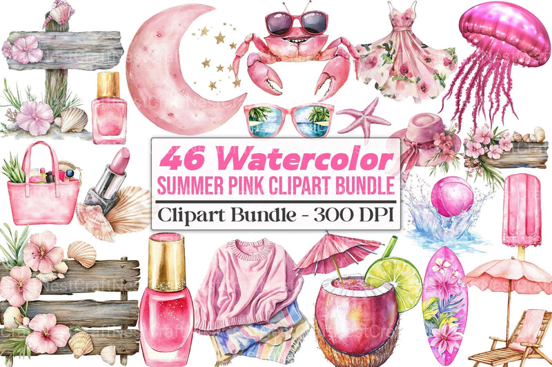Summer Pink Clipart Bundle - CraftNest - Digital Crafting and Art