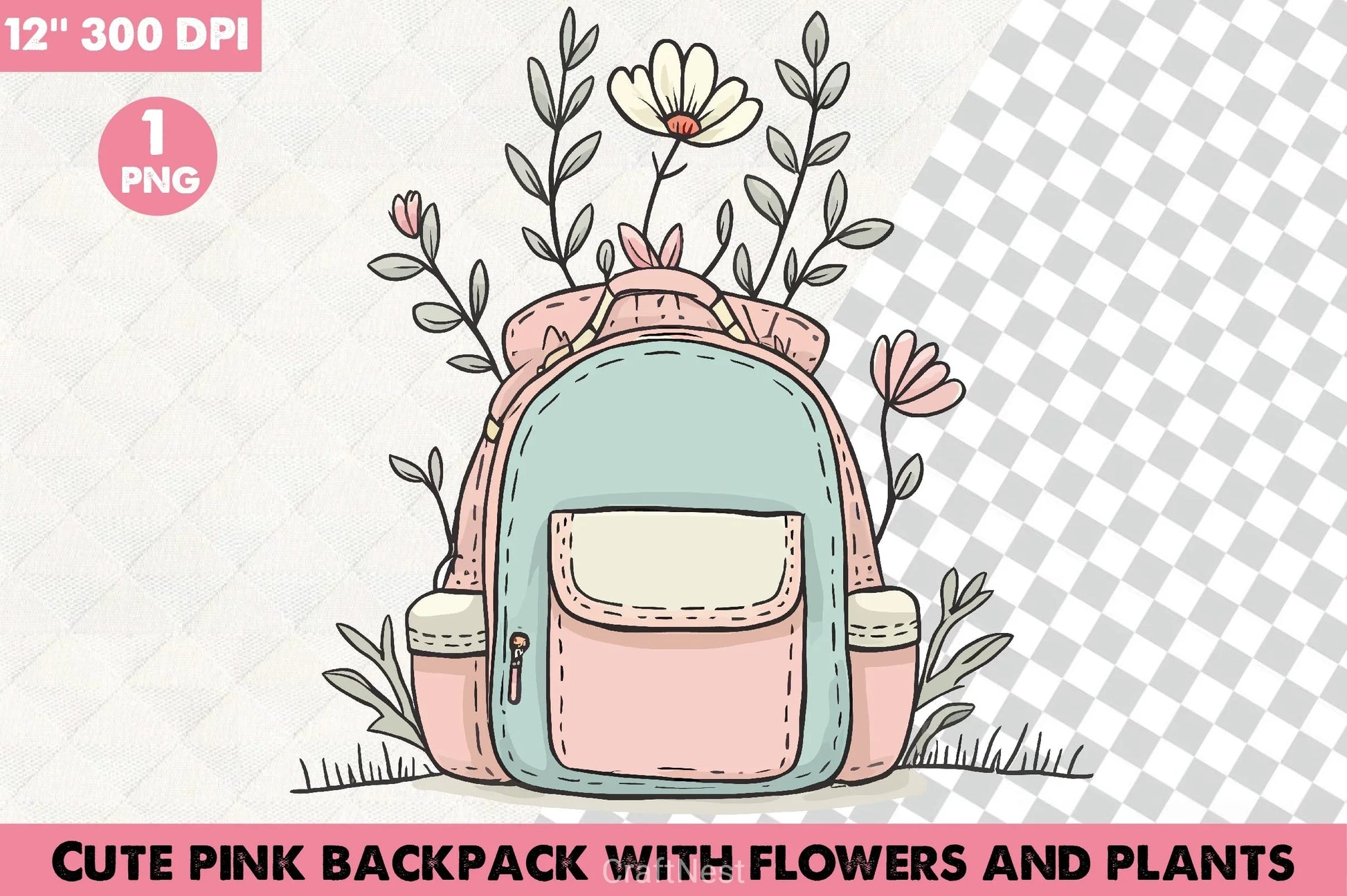 Cute Pink Floral Backpack Clipart Bundle - CraftNest - Digital Crafting and Art