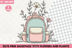 Cute Pink Floral Backpack Clipart Bundle - CraftNest - Digital Crafting and Art