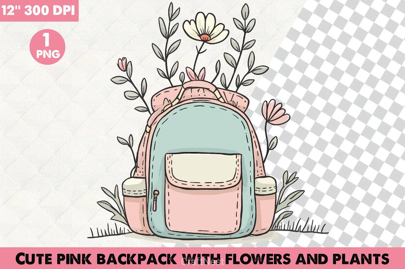 Cute Pink Floral Backpack Clipart Bundle - CraftNest - Digital Crafting and Art