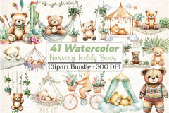 Nursery Teddy Bear Boho Clipart Bundle 4 - CraftNest - Digital Crafting and Art