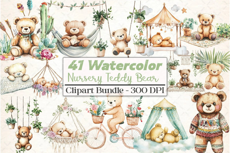 Nursery Teddy Bear Boho Clipart Bundle 4 - CraftNest - Digital Crafting and Art