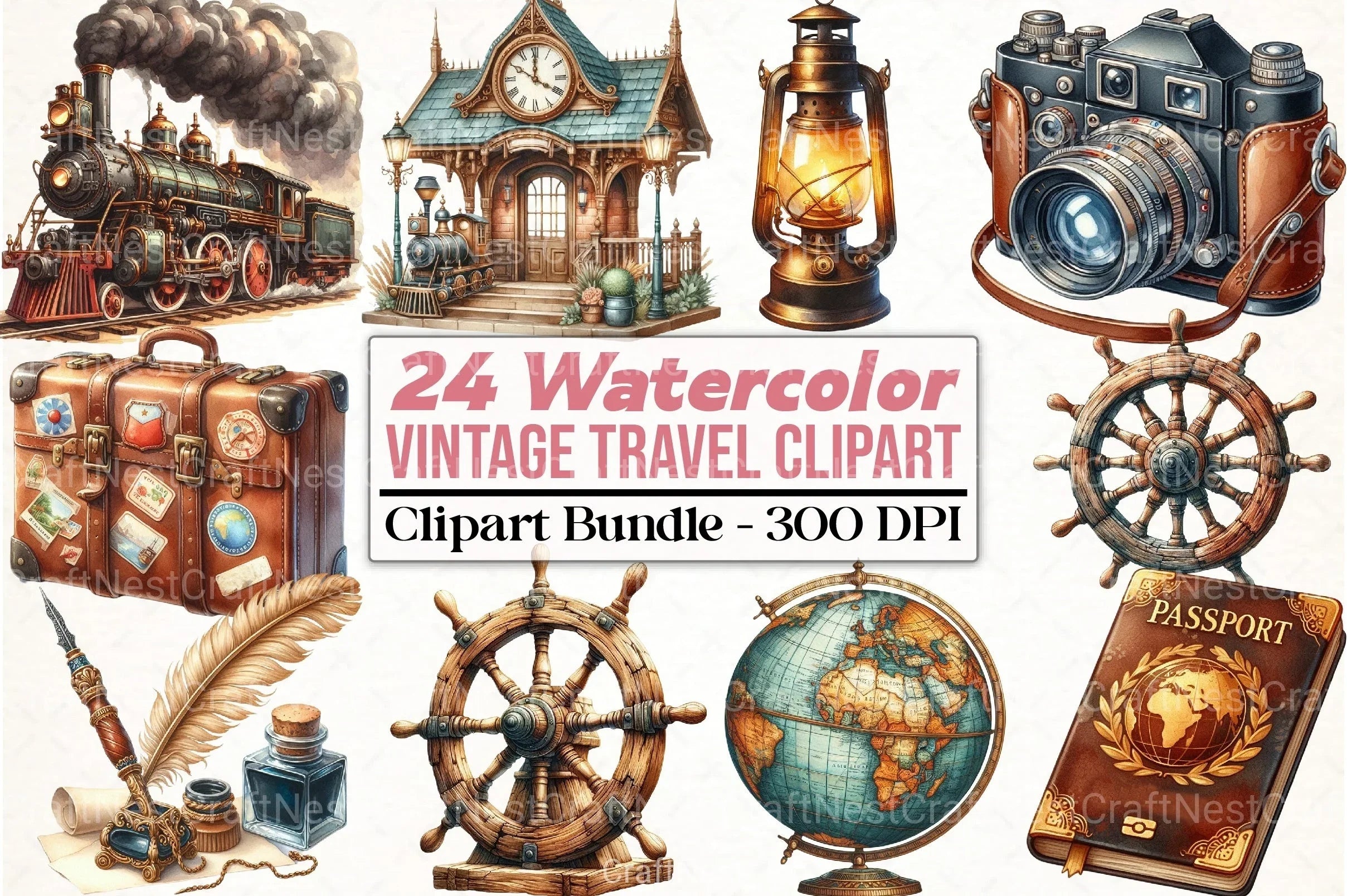 Vintage Travel Clipart Bundle 8 - CraftNest - Digital Crafting and Art