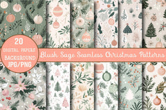 Blush Sage Seamless Christmas Patterns Digital Paper - CraftNest - Digital Crafting and Art