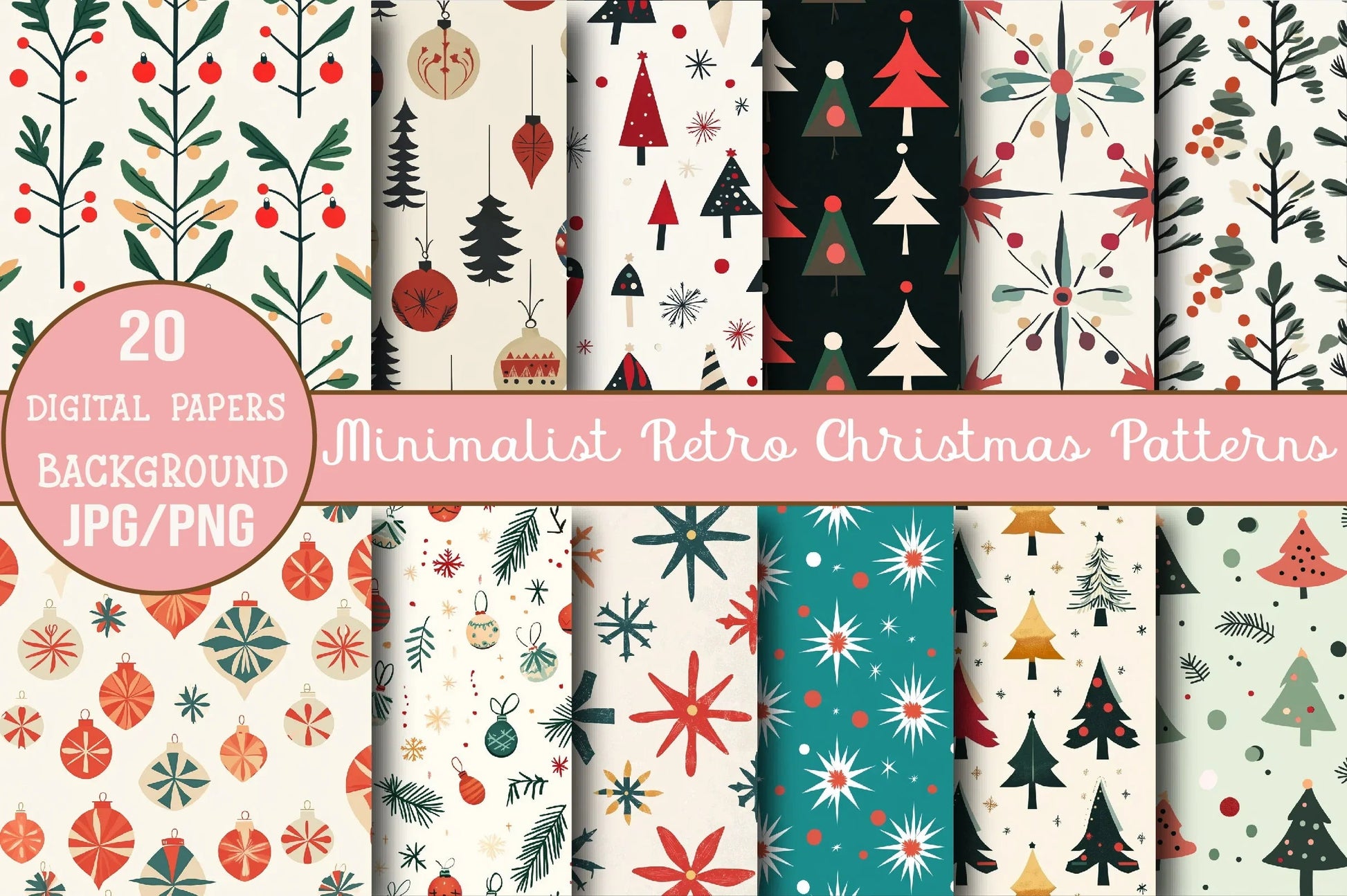 Minimalist Retro Christmas Patterns Clipart Bundle - CraftNest - Digital Crafting and Art
