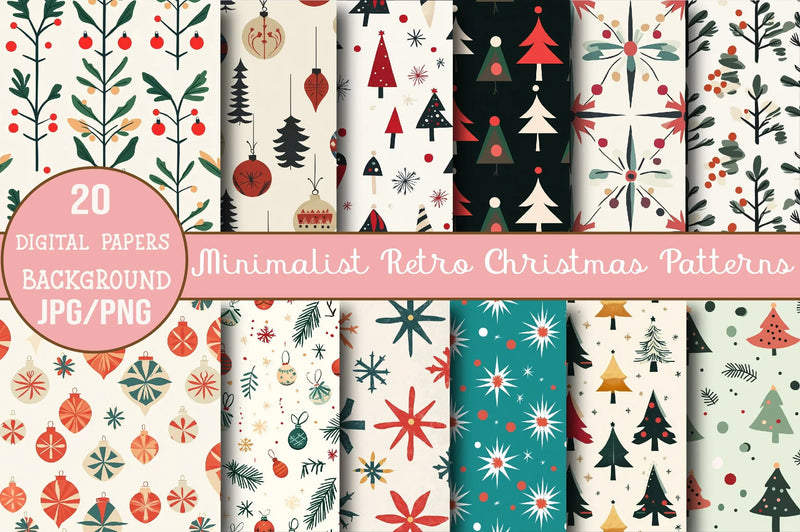 Minimalist Retro Christmas Patterns Clipart Bundle - CraftNest - Digital Crafting and Art