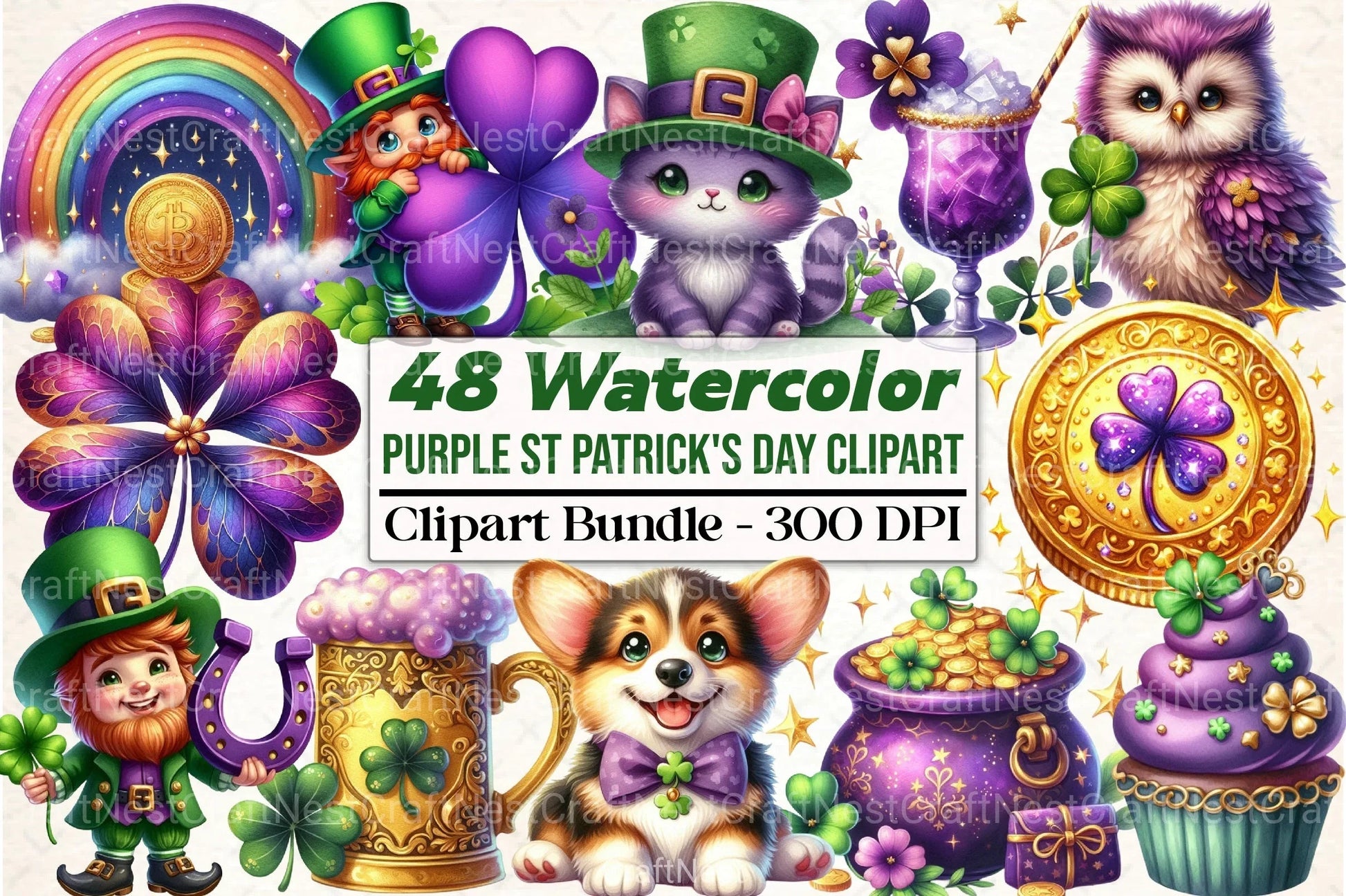 Purple St. Patrick's Day Clipart Bundle - CraftNest - Digital Crafting and Art