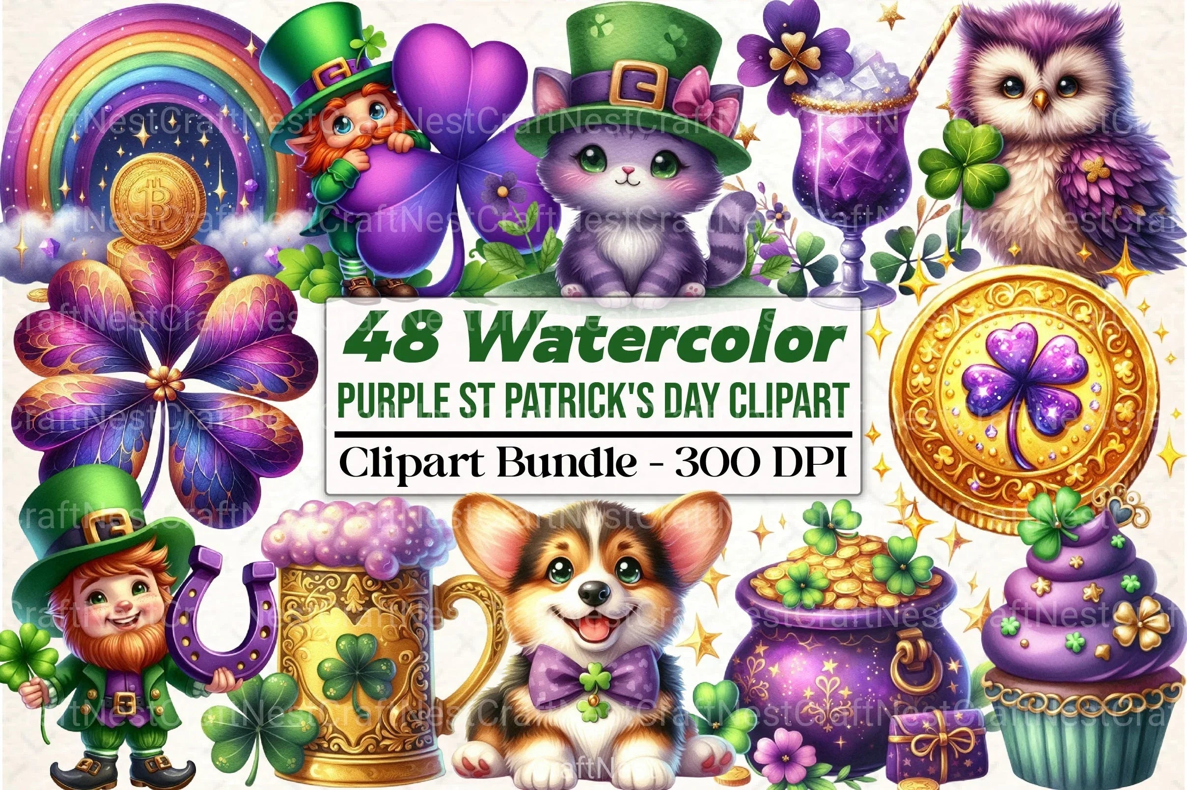 Purple St. Patrick's Day Clipart Bundle - CraftNest - Digital Crafting and Art