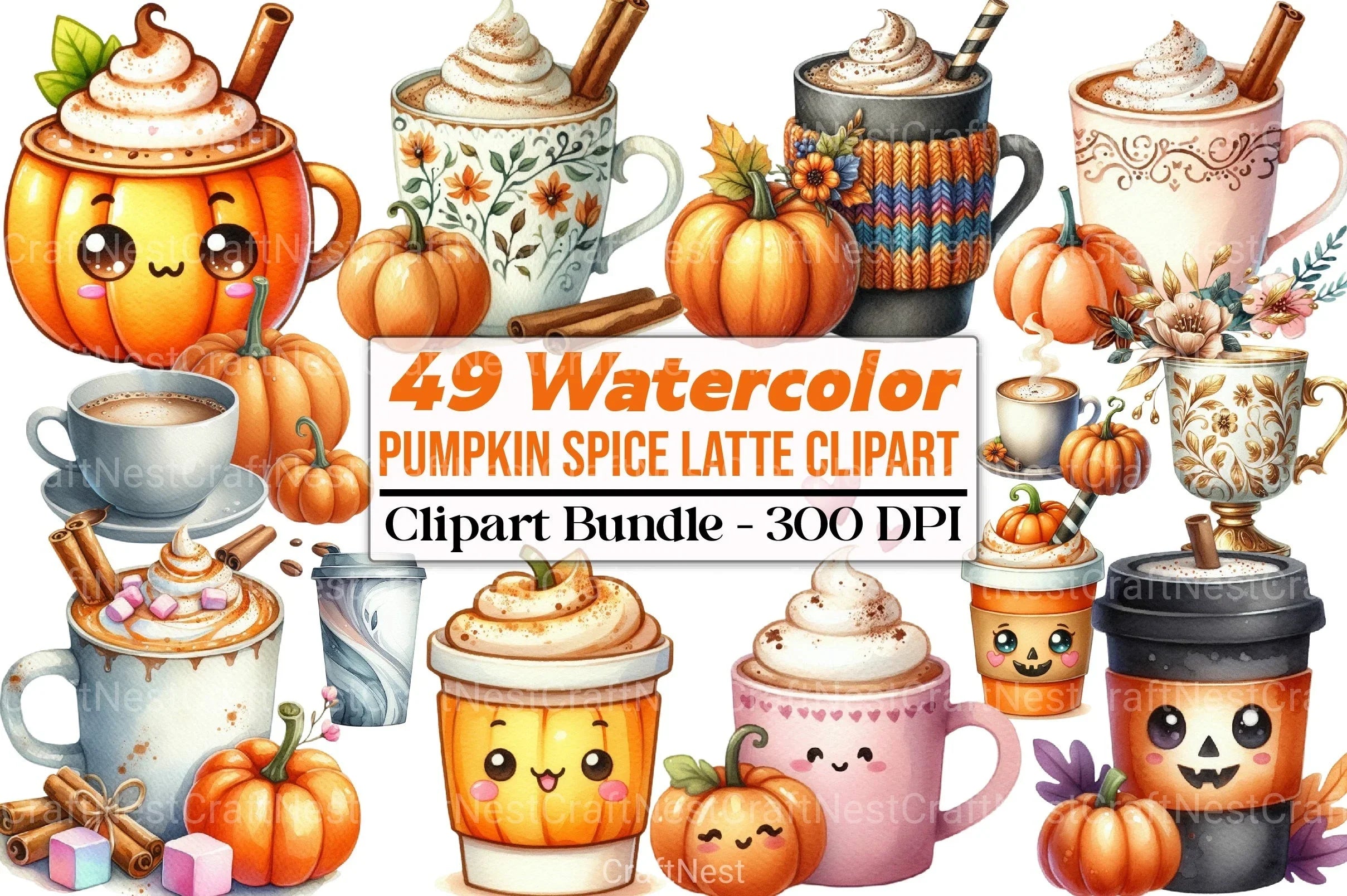 Pumpkin Spice Latte Clipart Bundle 4 - CraftNest - Digital Crafting and Art