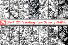 Black White Spring Toile De Jouy Pattern Clipart Bundle - CraftNest - Digital Crafting and Art
