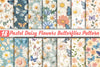 Pastel Daisy Flowers & Butterflies Pattern Clipart Bundle