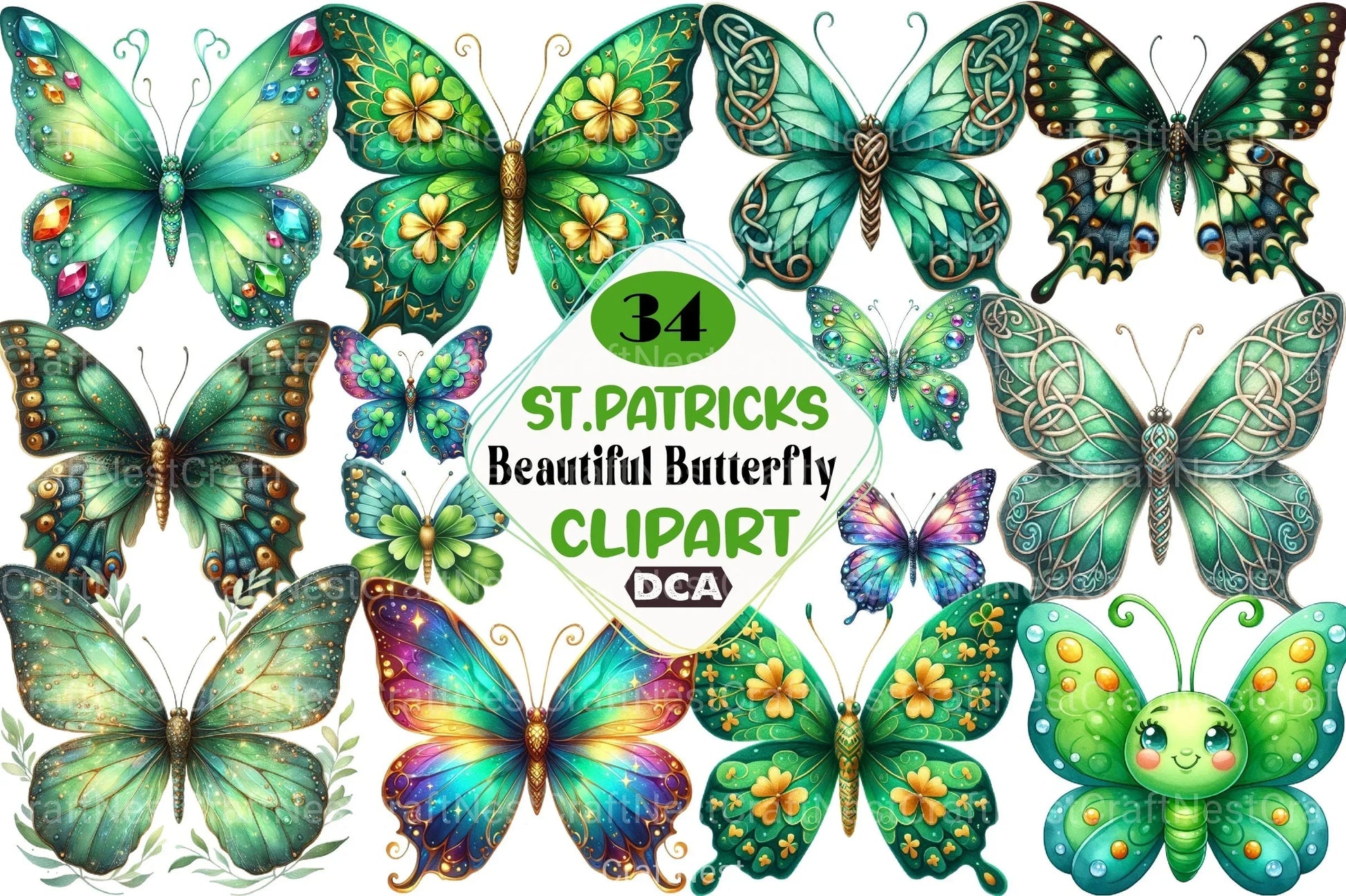 St. Patrick's Day Butterfly Clipart Bundle - CraftNest - Digital Crafting and Art