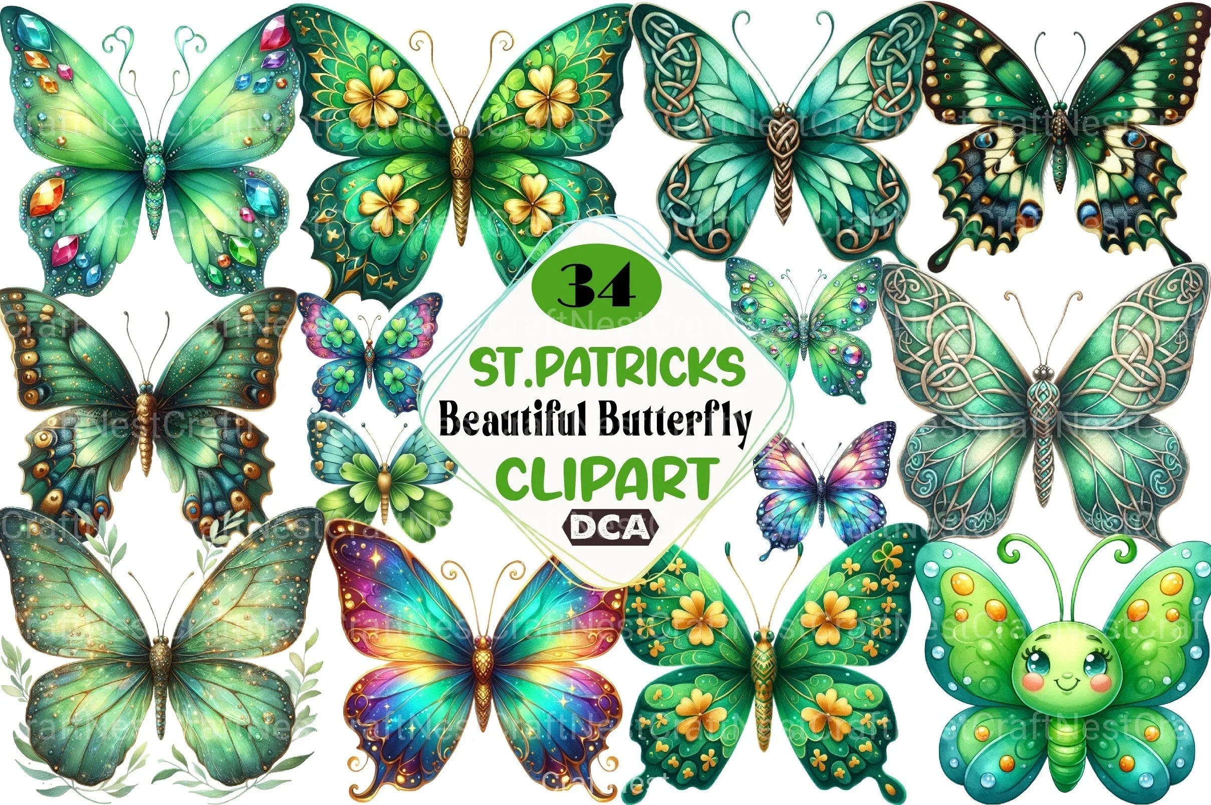 St. Patrick's Day Butterfly Clipart Bundle - CraftNest - Digital Crafting and Art