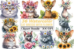Cat Breeds Flower Crowns Clipart Bundle - CraftNest - Digital Crafting and Art