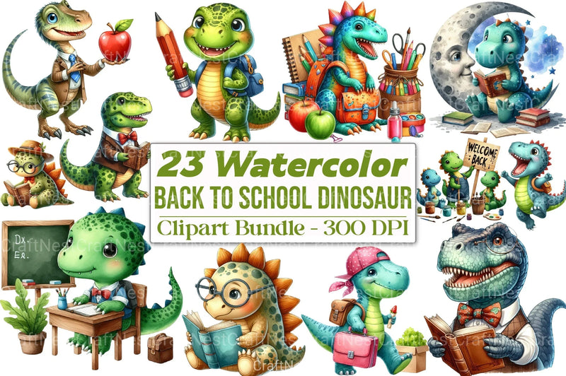Dinosaur Back to School Clipart Bundle - CraftNest - Digital Crafting and Art
