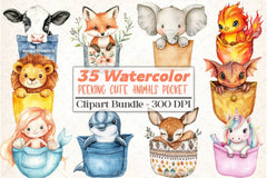 Peeking Cute Animals Pocket Clipart Bundle - CraftNest - Digital Crafting and Art