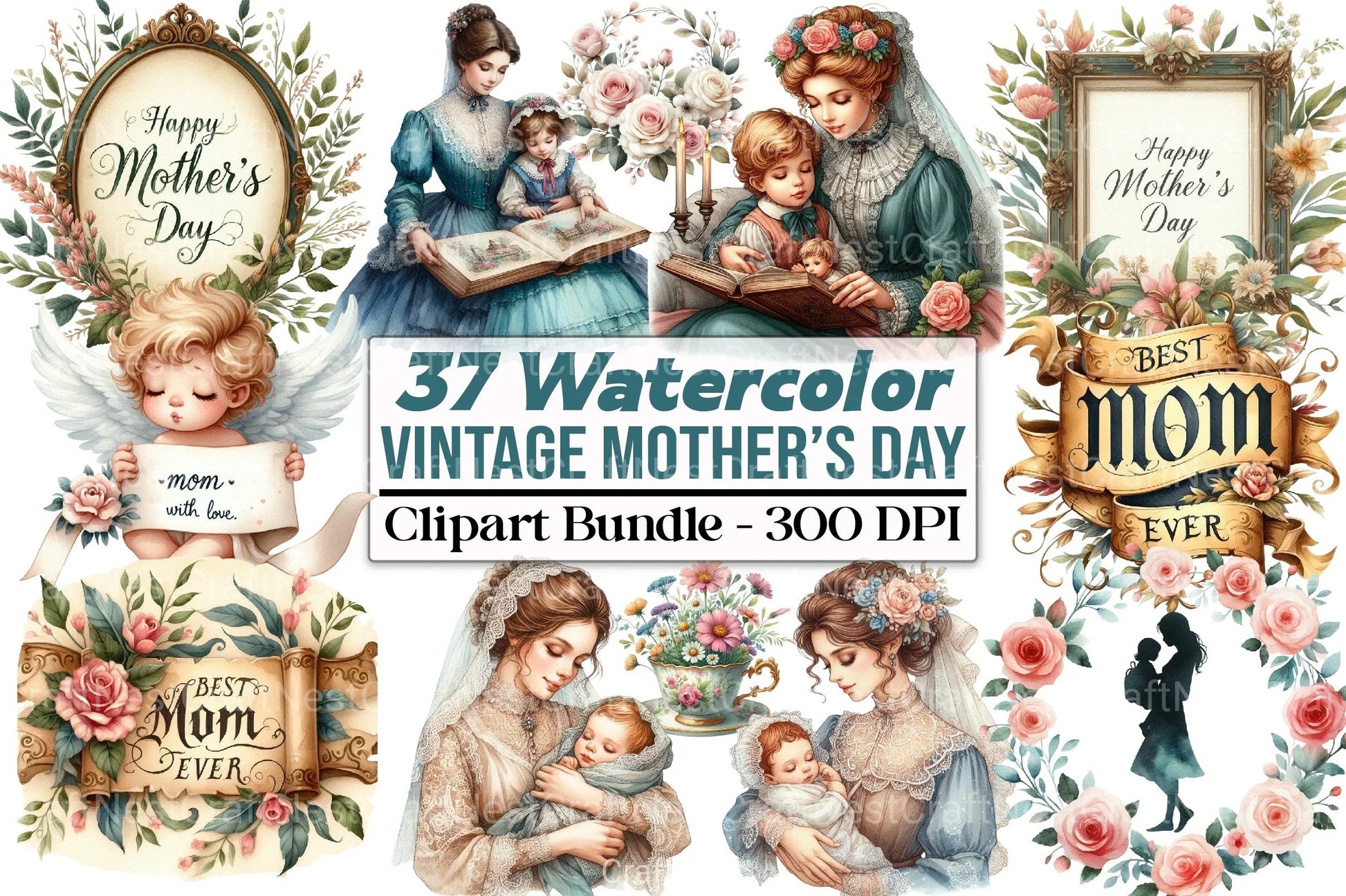 Vintage Mother's Day Clipart Bundle 1 - CraftNest - Digital Crafting and Art