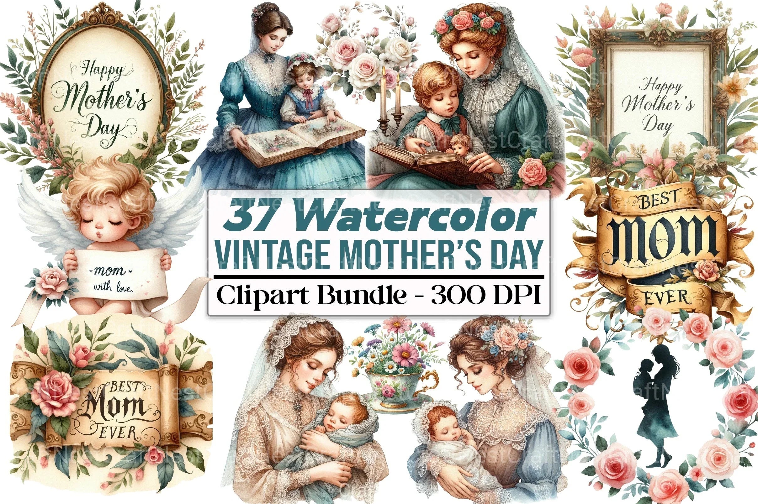 Vintage Mother's Day Clipart Bundle 1 - CraftNest - Digital Crafting and Art