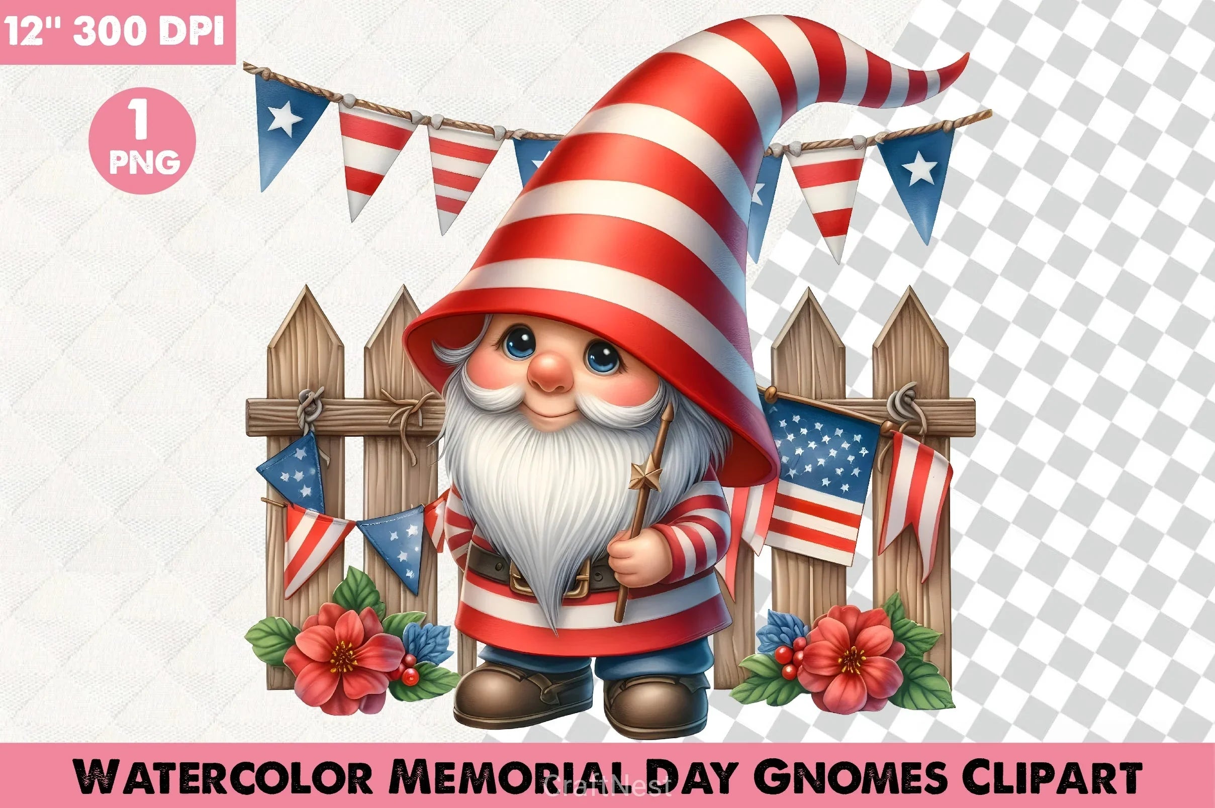 Memorial Day Gnomes Clipart Bundle 1 - CraftNest - Digital Crafting and Art