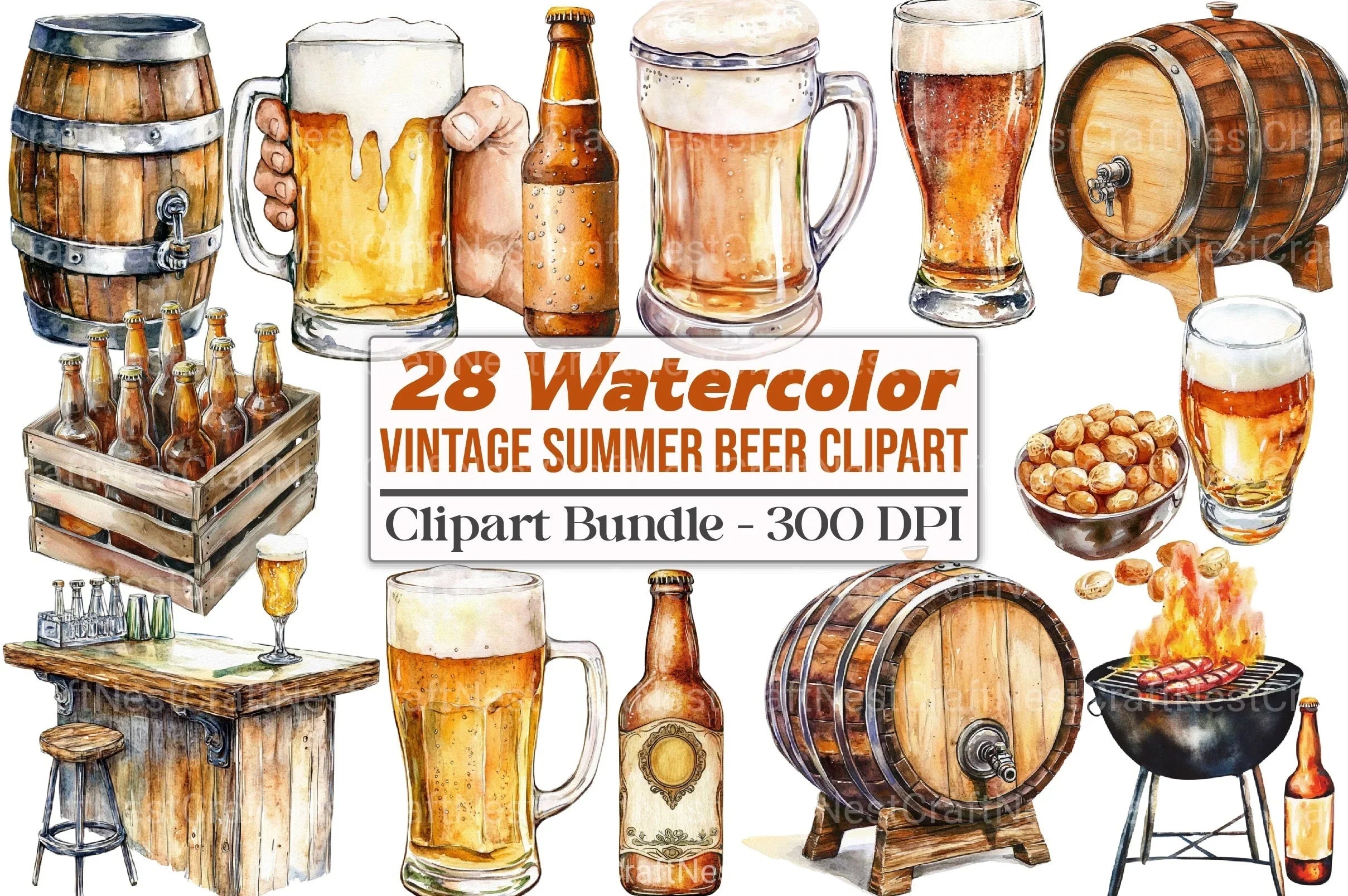 Vintage Summer Beer Clipart Bundle 2 - CraftNest - Digital Crafting and Art