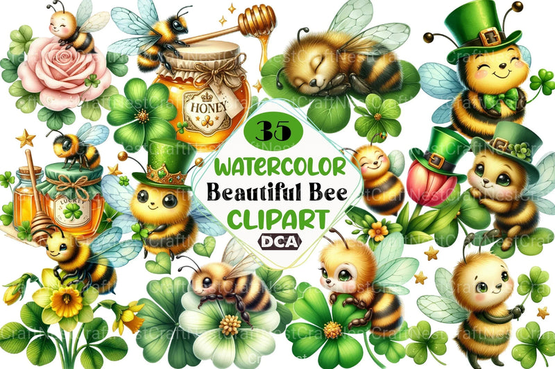 St. Patrick's Day Bee Clipart Bundle - CraftNest - Digital Crafting and Art
