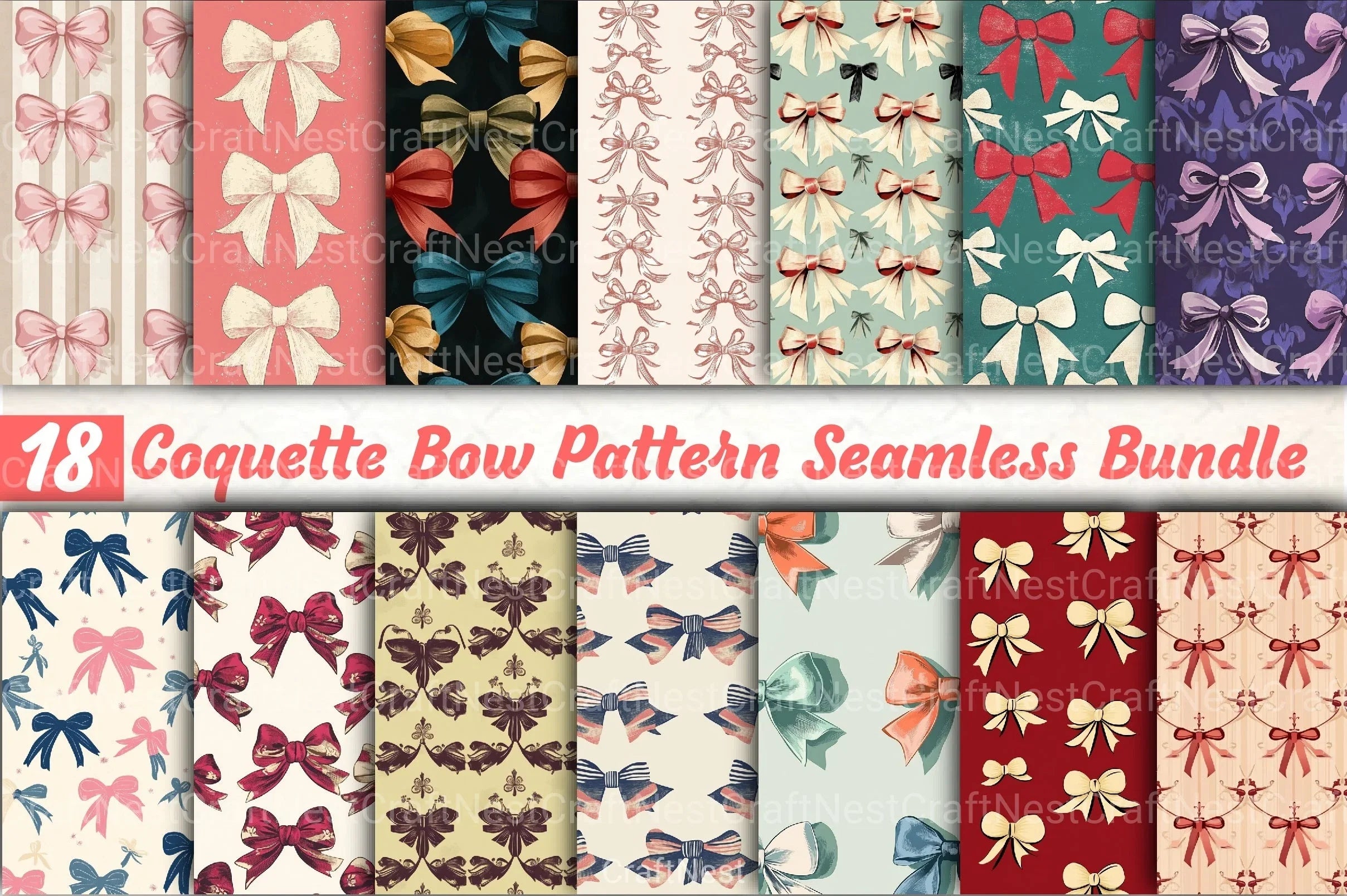Coquette Bow Pattern Seamless Digital Paper - CraftNest - Digital Crafting and Art