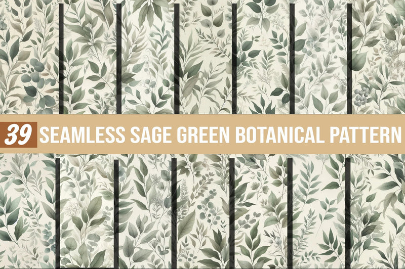 Seamless Sage Green Botanical Pattern Digital Paper - CraftNest - Digital Crafting and Art