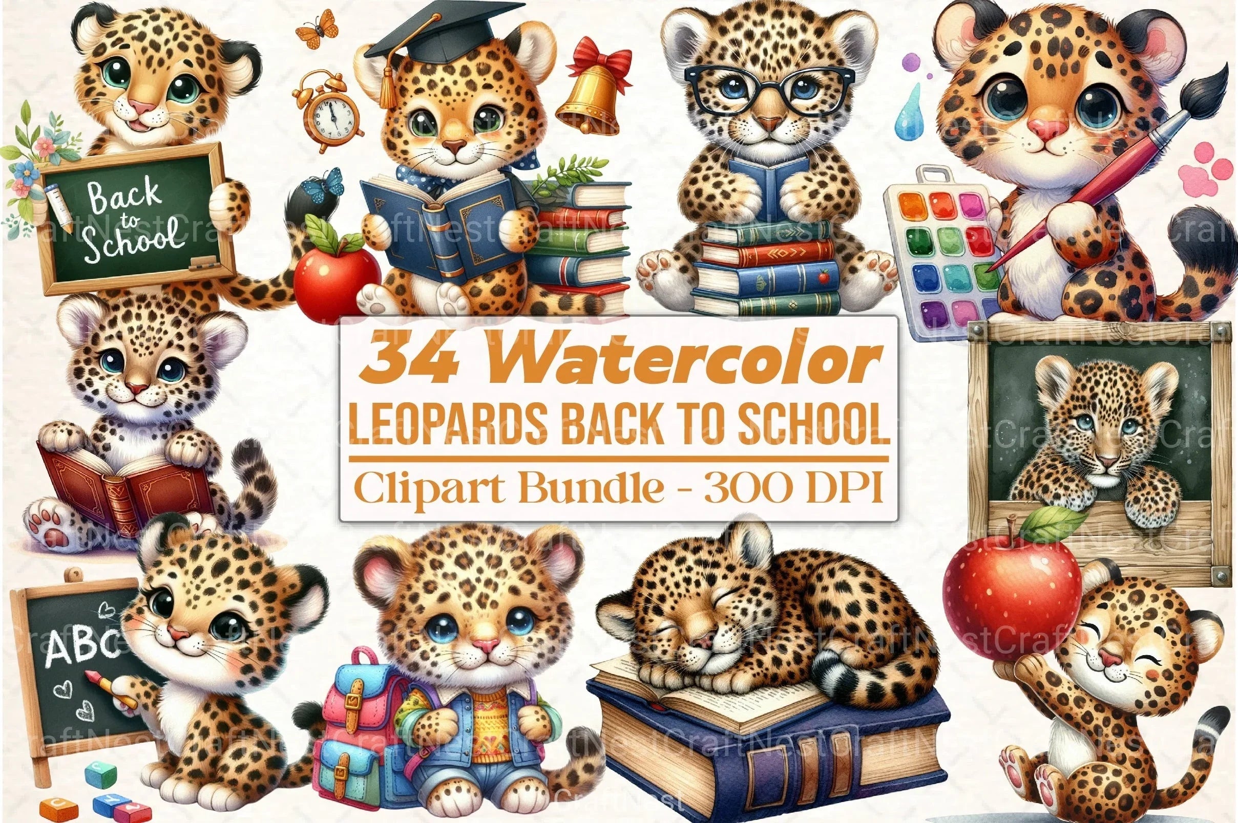 Baby Leopards Back to School Clipart Bundle - CraftNest - Digital Crafting and Art